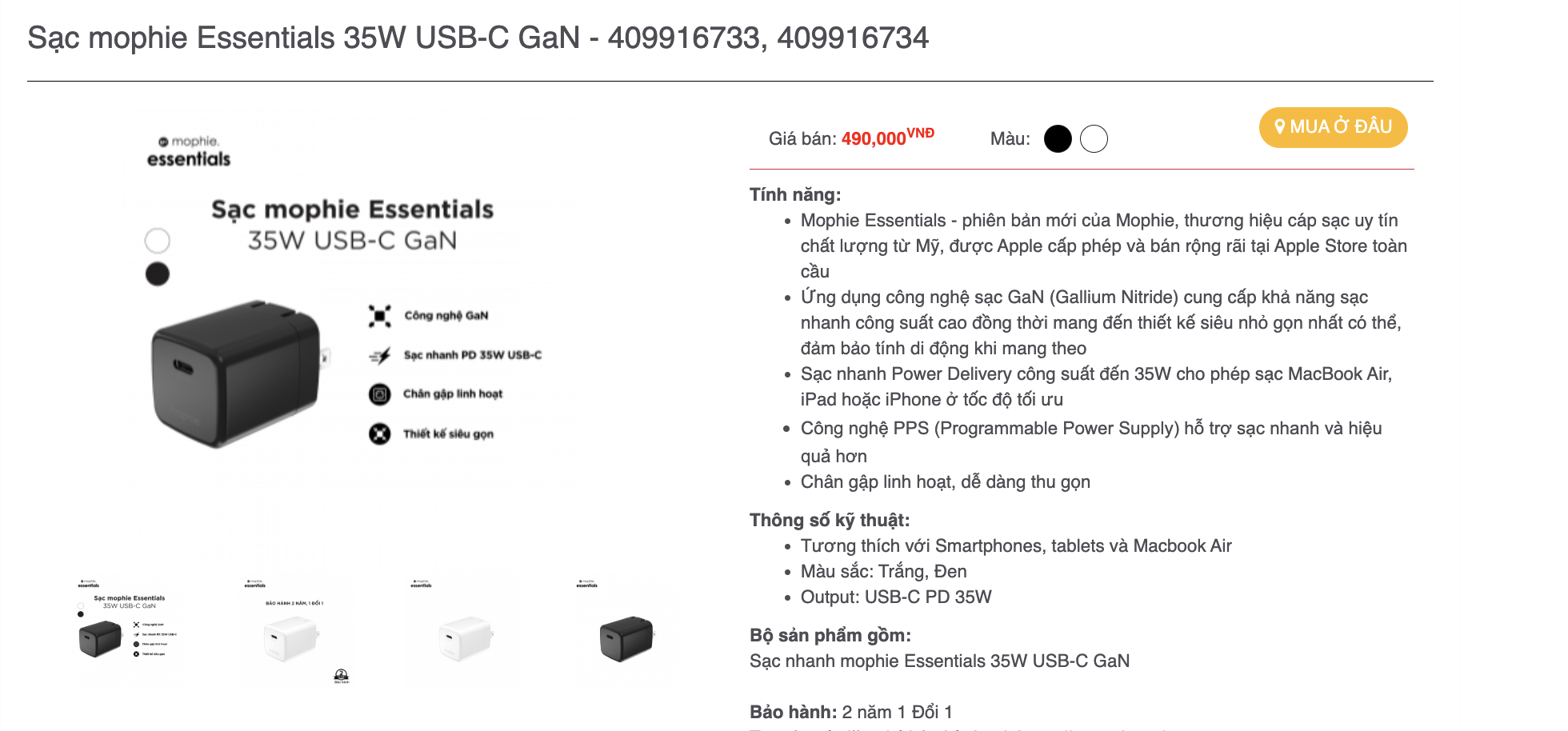 Mô tả Sạc nhanh mophie PD 18W/20W/30W/35W/40W- USB-C dành cho ip/tablet táo - 4