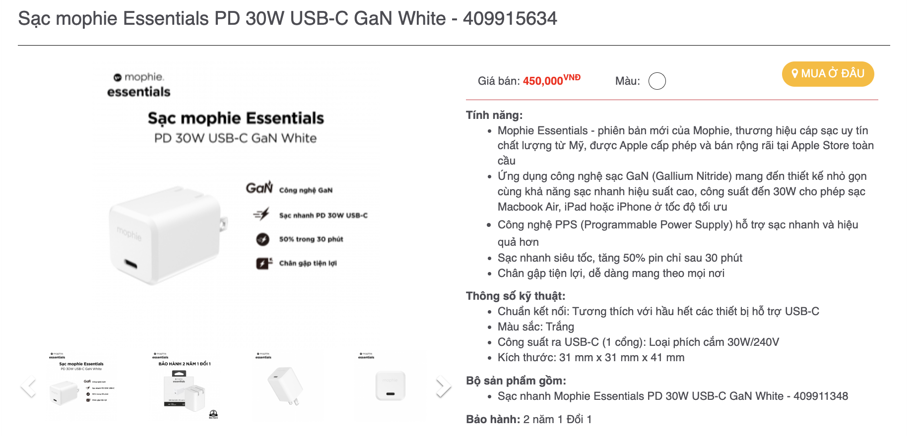 Mô tả Sạc nhanh mophie PD 18W/20W/30W/35W/40W- USB-C dành cho ip/tablet táo - 5