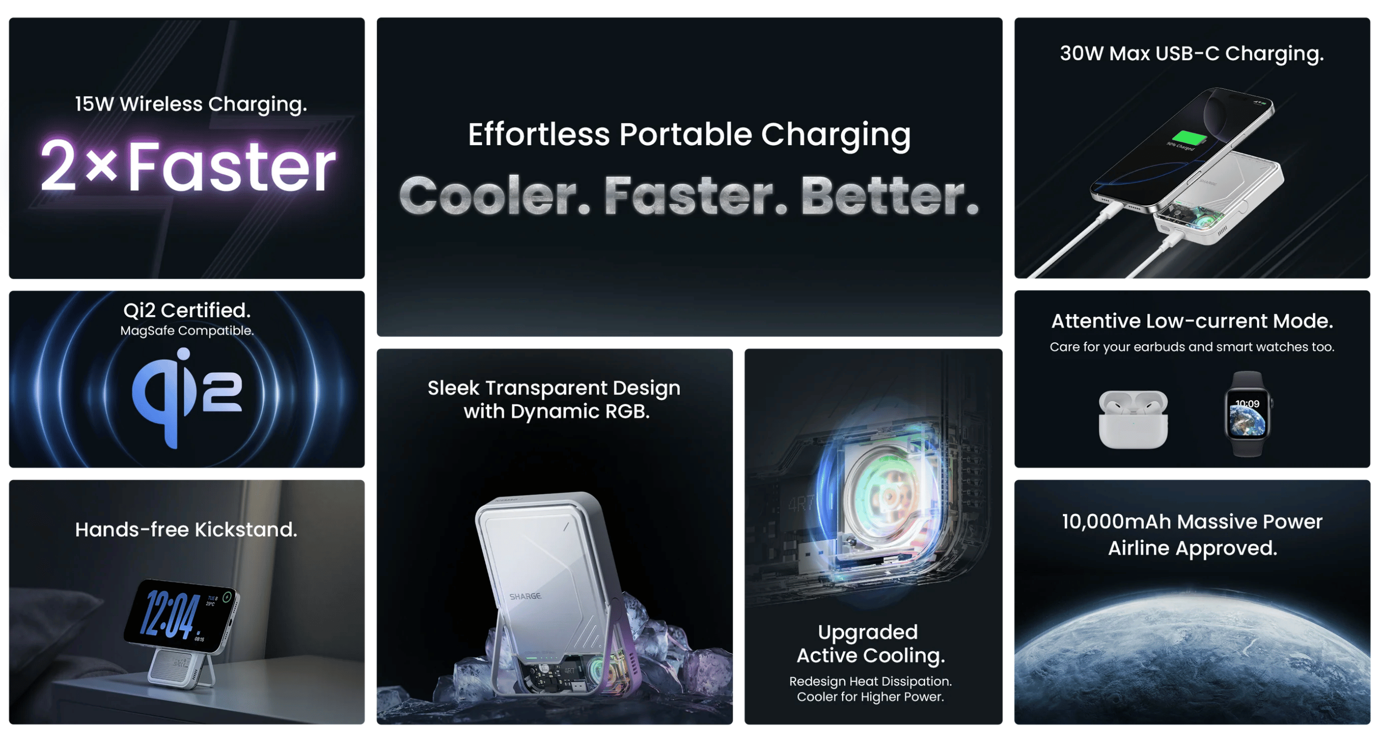 Mô tả Sạc Dự Phòng Sharge ICEMAG 2 Qi2 10.000mAh Không Dây 15W USB-C 30W Quạt Tản Nhiệt RGB Chủ Động - Hàng Chính Hãng - 1
