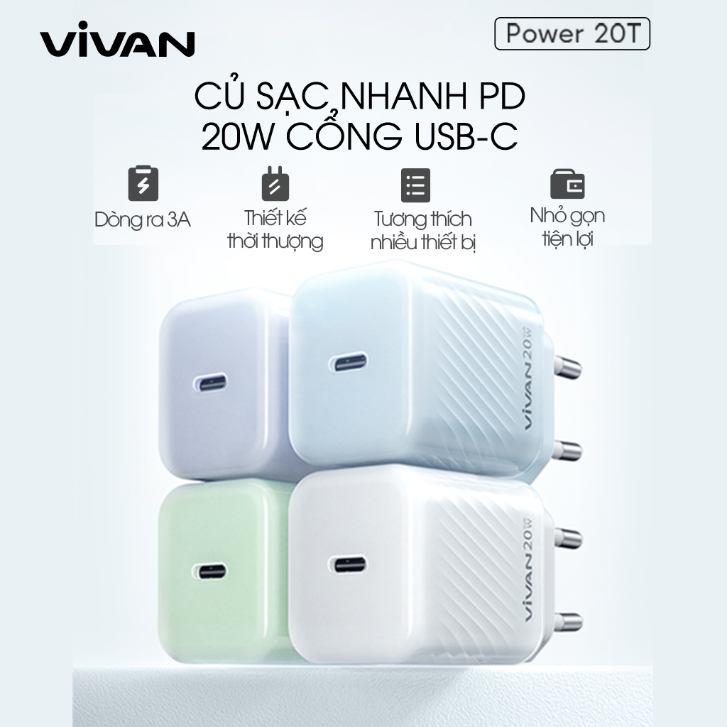 Mô tả Củ Sạc Nhanh VIVAN Power 20T Công Suất 20W Cổng USB-C - 1