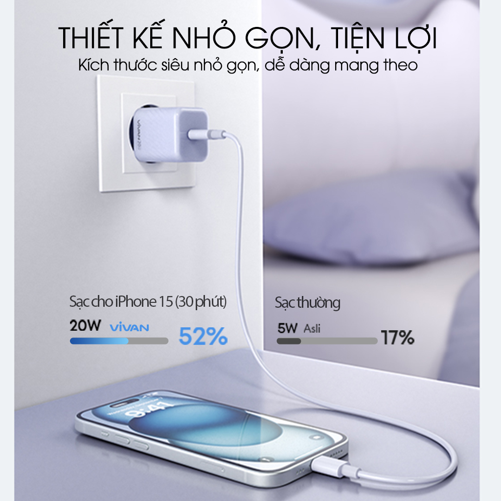 Mô tả Củ Sạc Nhanh VIVAN Power 20T Công Suất 20W Cổng USB-C - 4