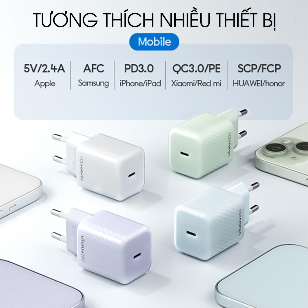 Mô tả Củ Sạc Nhanh VIVAN Power 20T Công Suất 20W Cổng USB-C - 5