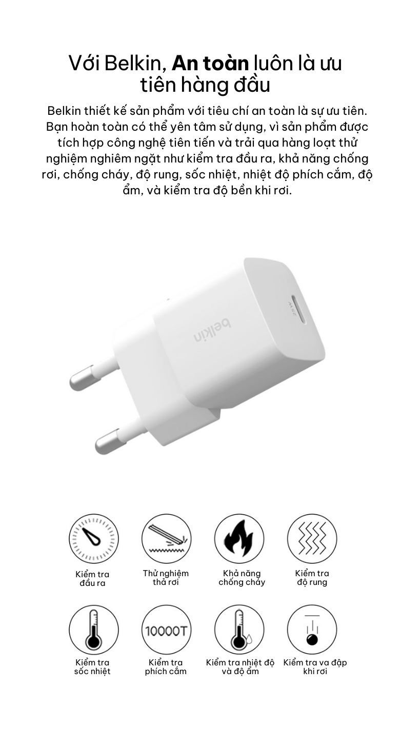 Mô tả Củ sạc sạc nhanh Belkin 25W USB-C PD3.1 Wall Charger màu trắng nhỏ gọn - 4