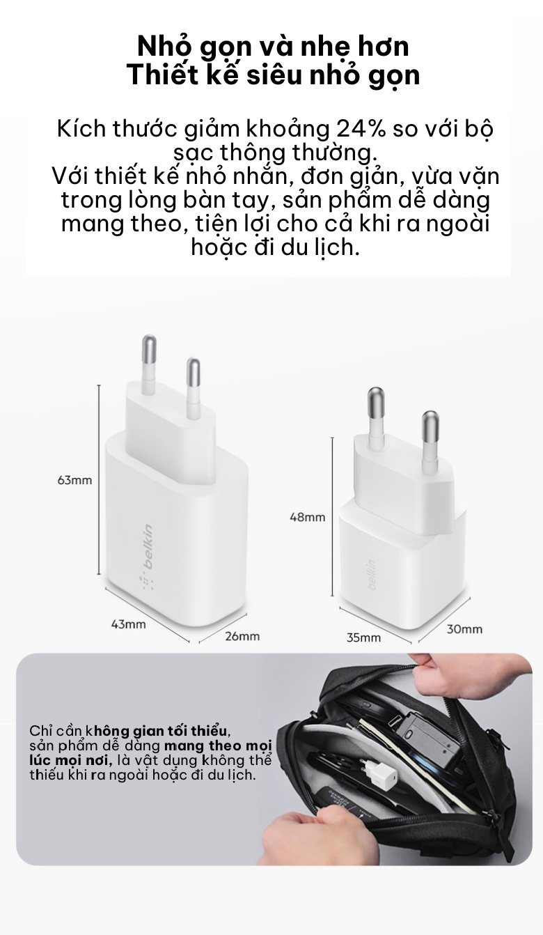 Mô tả Củ sạc sạc nhanh Belkin 25W USB-C PD3.1 Wall Charger màu trắng nhỏ gọn - 6