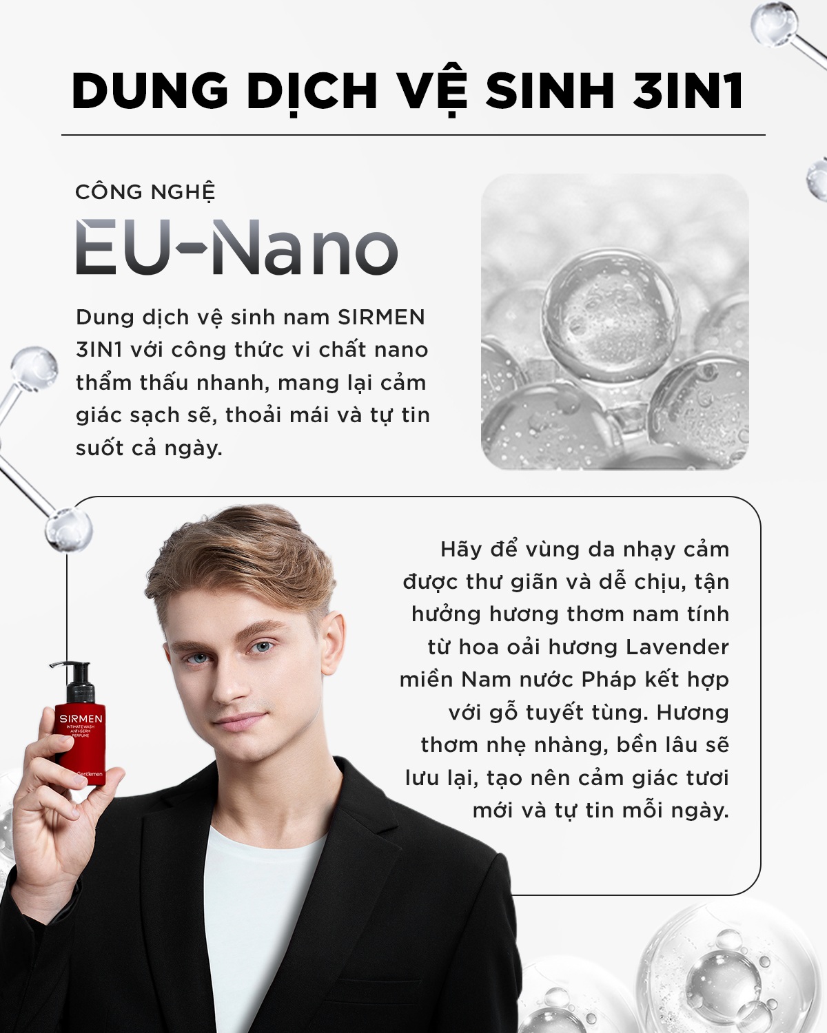 Mô tả Dung dịch vệ sinh nam 3 in 1 SIRMEN Europe Gentlemen cao cấp 100g hương nước hoa châu Âu - 2