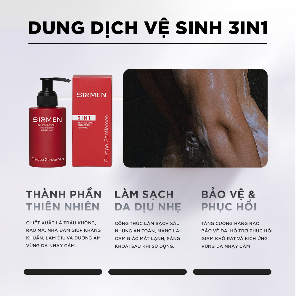 Mô tả Dung dịch vệ sinh nam 3 in 1 SIRMEN Europe Gentlemen cao cấp 100g hương nước hoa châu Âu - 5