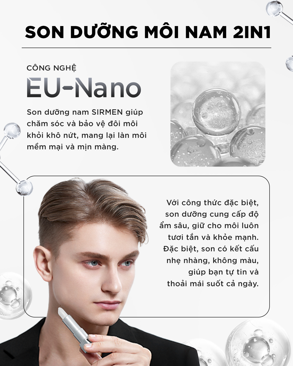 Mô tả Son dưỡng nam 2 in 1 nguyên liệu châu Âu SIRMEN Europe Gentlemen dòng cao cấp 4.2g chiết xuất tự nhiên công nghệ EU-Nano - 2