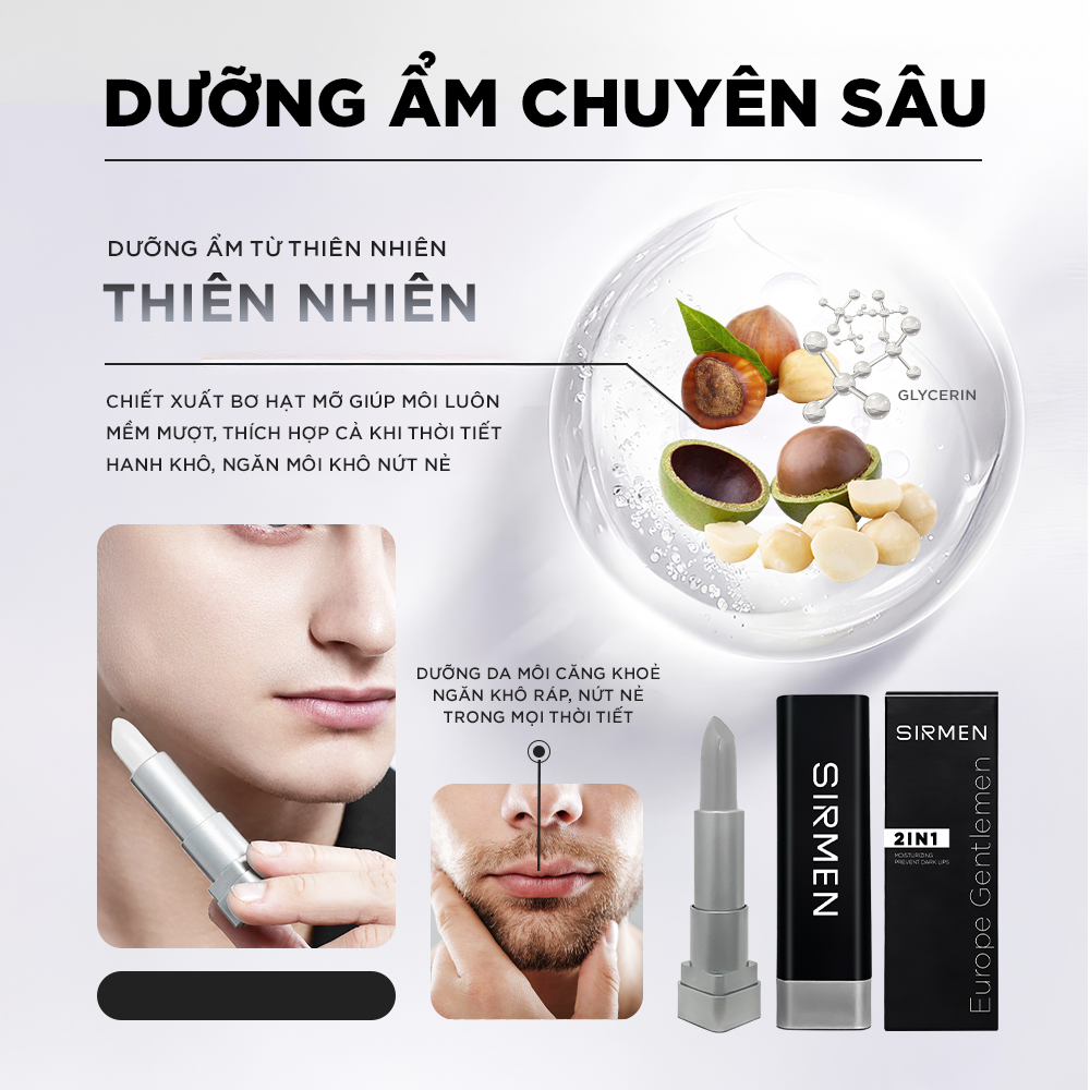 Mô tả Son dưỡng nam 2 in 1 nguyên liệu châu Âu SIRMEN Europe Gentlemen dòng cao cấp 4.2g chiết xuất tự nhiên công nghệ EU-Nano - 4