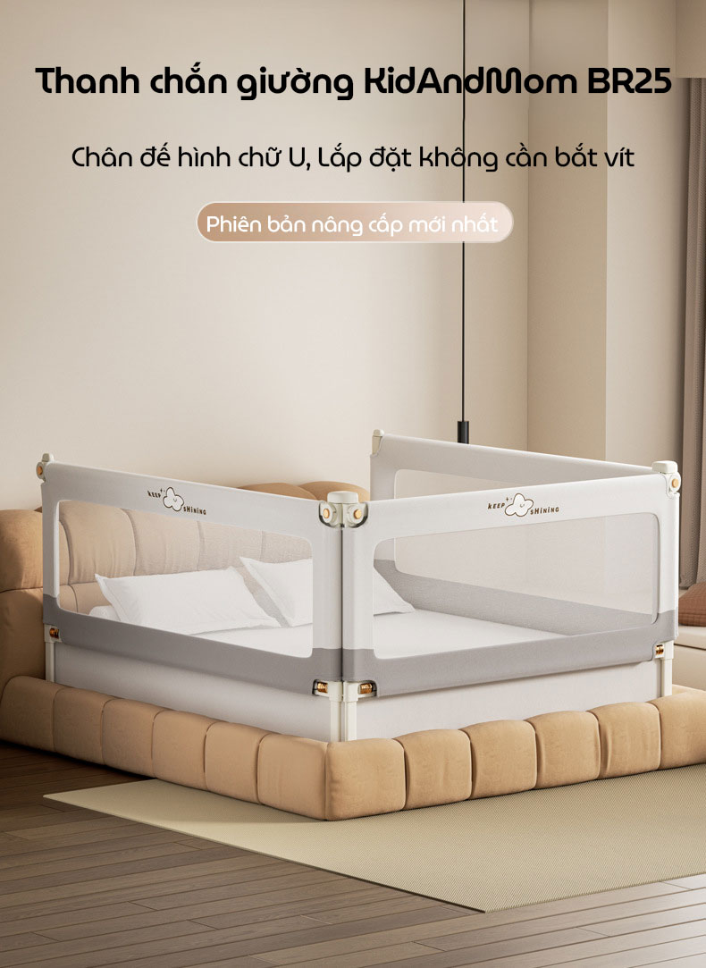 Mô tả Thanh chắn giường cao cấp KidAndMom BR02, BR23, BR25 cao 105cm 24 nắc điều chỉnh thiết kế chống kẹt chống vấp ngã cho bé - 1
