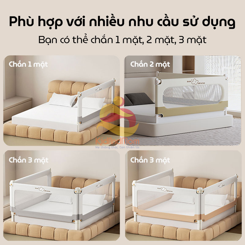 Mô tả Thanh chắn giường cao cấp KidAndMom BR02, BR23, BR25 cao 105cm 24 nắc điều chỉnh thiết kế chống kẹt chống vấp ngã cho bé - 2