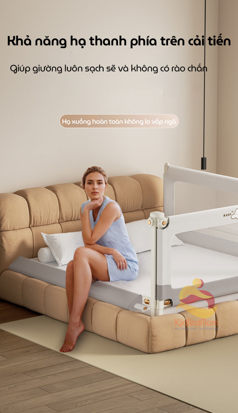 Mô tả Thanh chắn giường cao cấp KidAndMom BR02, BR23, BR25 cao 105cm 24 nắc điều chỉnh thiết kế chống kẹt chống vấp ngã cho bé - 6