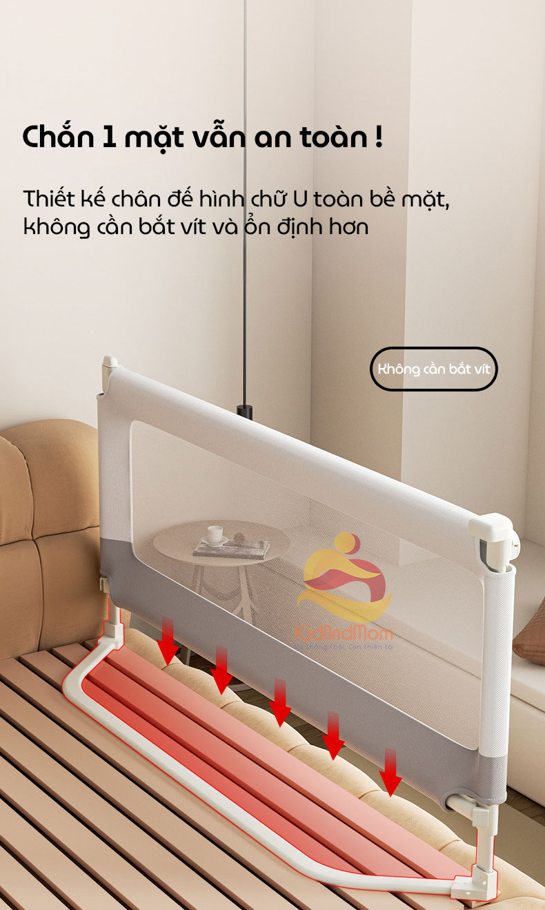 Mô tả Thanh chắn giường cao cấp KidAndMom BR02, BR23, BR25 cao 105cm 24 nắc điều chỉnh thiết kế chống kẹt chống vấp ngã cho bé - 7