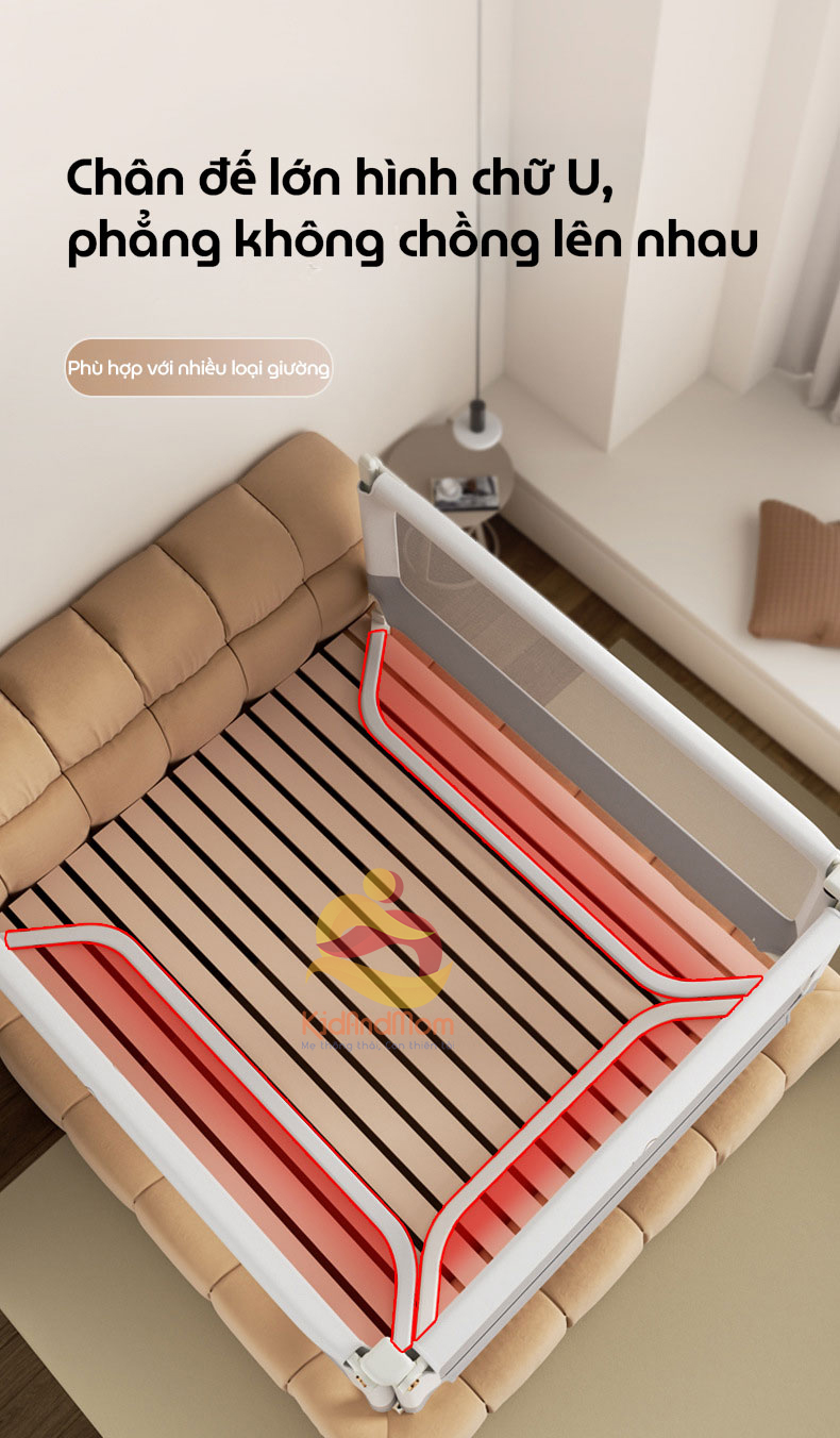 Mô tả Thanh chắn giường cao cấp KidAndMom BR02, BR23, BR25 cao 105cm 24 nắc điều chỉnh thiết kế chống kẹt chống vấp ngã cho bé - 8