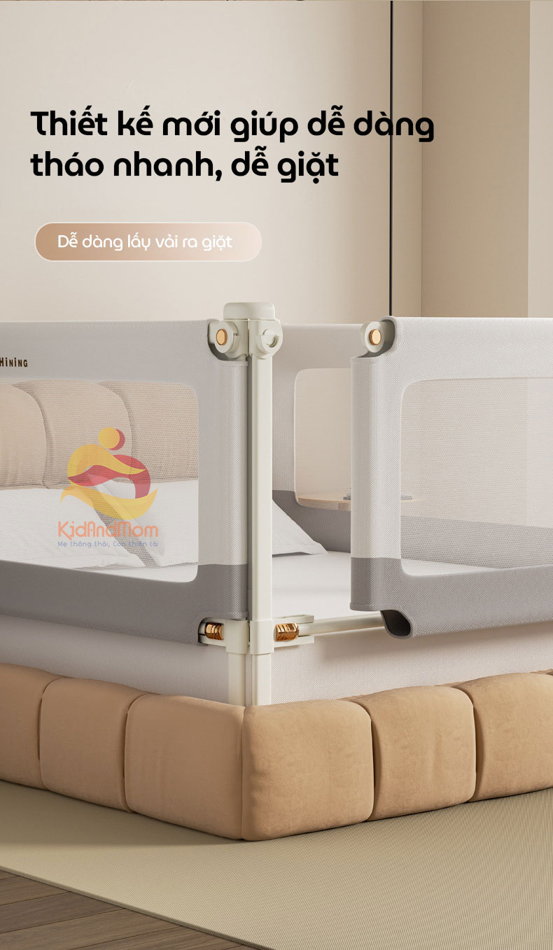 Mô tả Thanh chắn giường cao cấp KidAndMom BR02, BR23, BR25 cao 105cm 24 nắc điều chỉnh thiết kế chống kẹt chống vấp ngã cho bé - 10