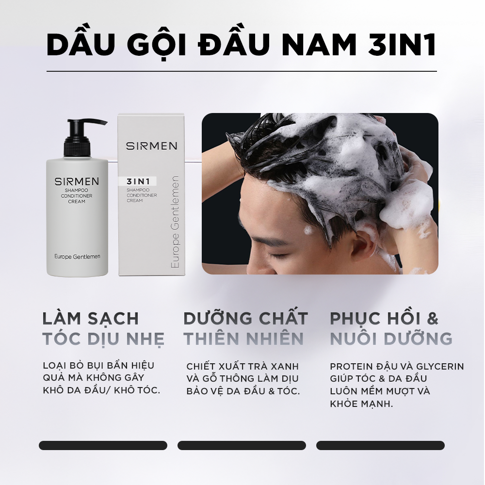 Mô tả Dầu gội nam 3 in 1 hương nước hoa châu Âu SIRMEN Europe Gentlemen giúp sạch da đầu, tóc chắc khoẻ công nghệ EU-Nano 320g - 5