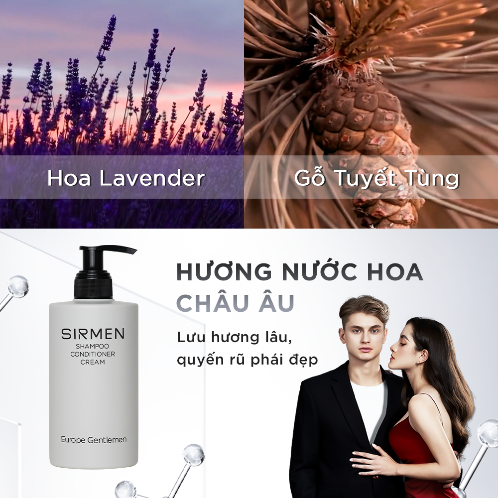 Mô tả Dầu gội nam 3 in 1 hương nước hoa châu Âu SIRMEN Europe Gentlemen giúp sạch da đầu, tóc chắc khoẻ công nghệ EU-Nano 320g - 6