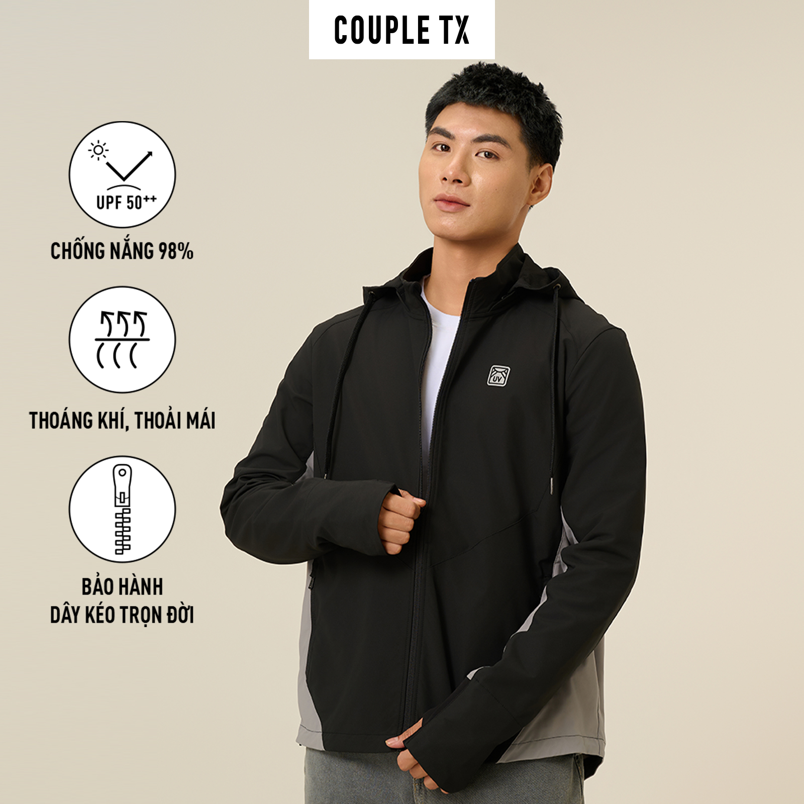 Mô tả Áo Khoác Dù UV Pro Nam Chống Nắng Couple TX Phối Màu Sun Mate Nón Tháo Rời MOK 1061 - 2