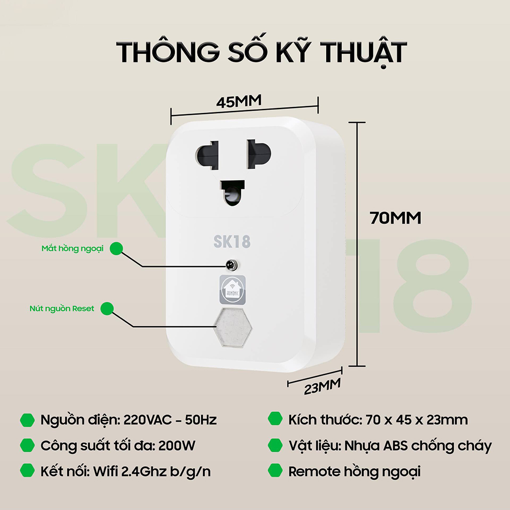 Mô tả Ổ Cắm Quạt Thông Minh Hunonic SK18, Điều Khiển Quạt Từ Xa Qua Điện Thoại - HNSK18 - 2