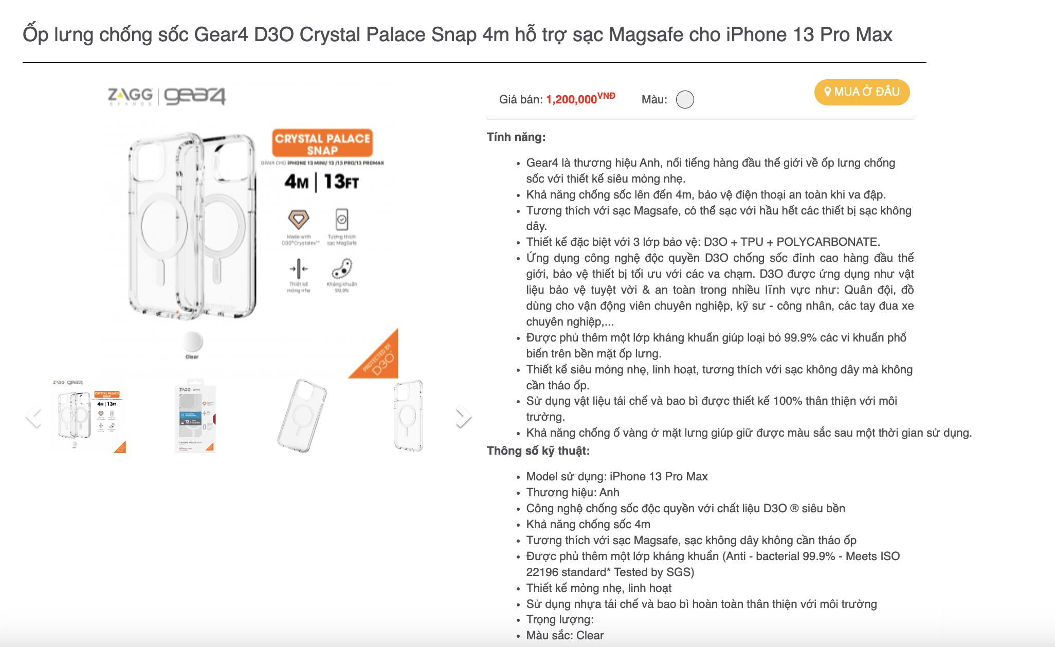 Mô tả Ốp lưng trong suốt ZAGG có hỗ trợ hít từ tính Crystal Palace Magsafe - 1