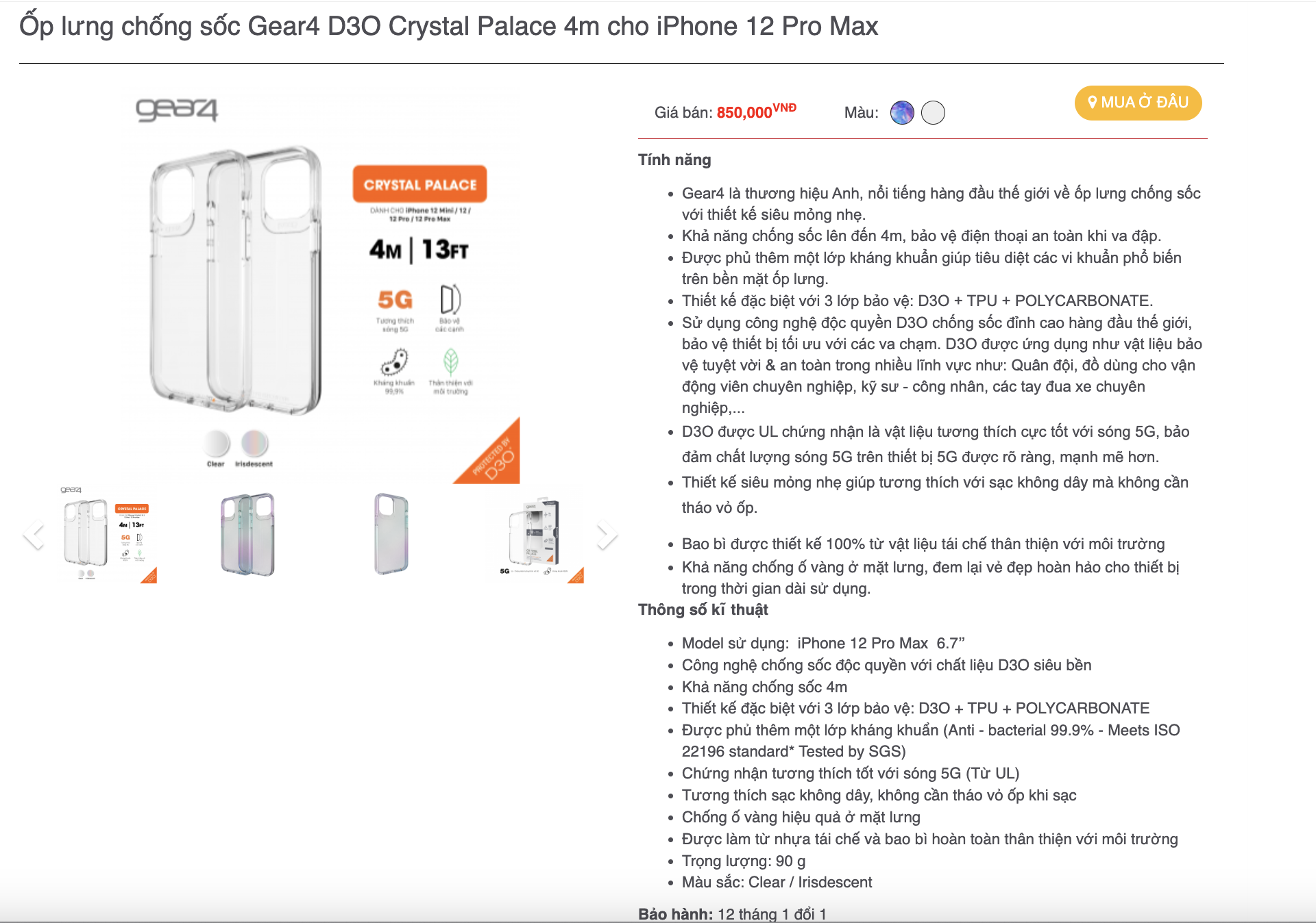 Mô tả Ốp lưng trong chống sốc Gear4 D3O / ZAGG  Crystal Palace - 1