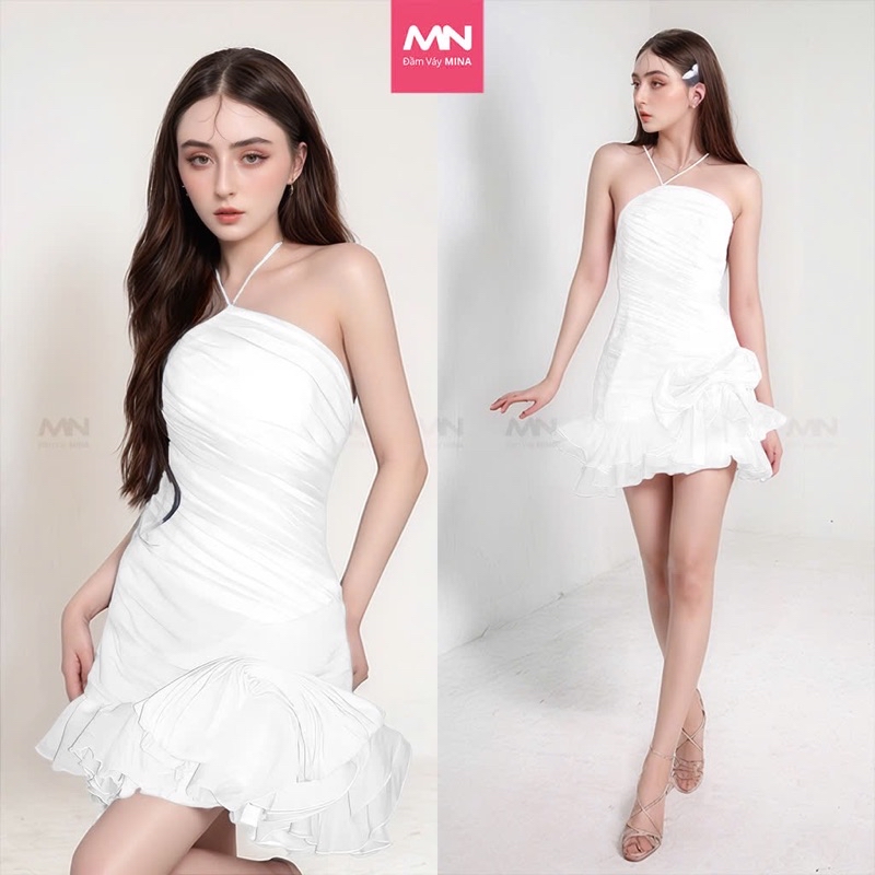 Mô tả Váy trắng dự tiệc MINA thiết kế dáng xoè chất liệu lụa - MN301 - 1