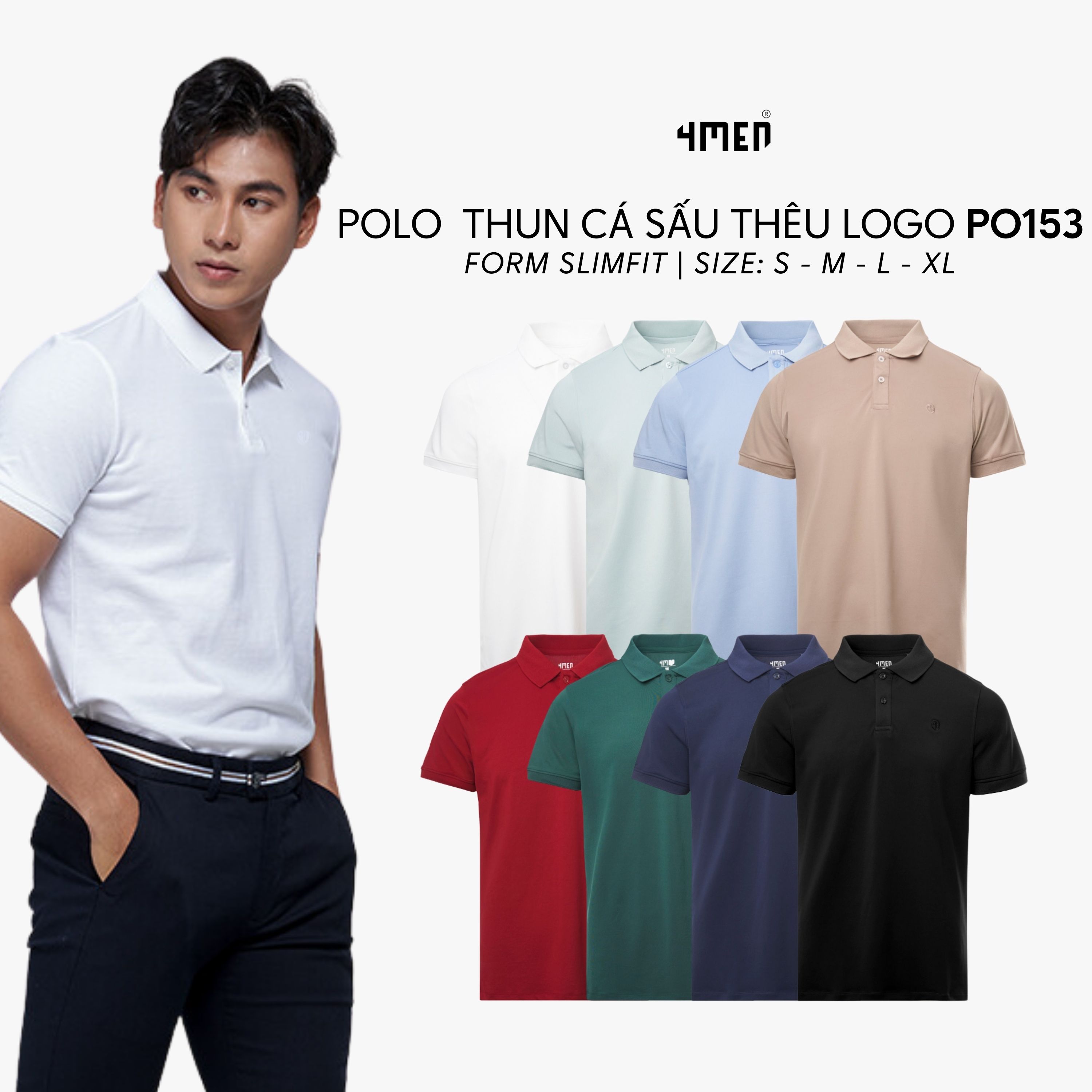 Mô tả Áo thun polo nam trơn 4MEN PO153 có cổ bẻ basic form slimfit ôm đẹp trẻ trung, vải cá sấu chống nhăn mềm mịn mát giá rẻ - 1