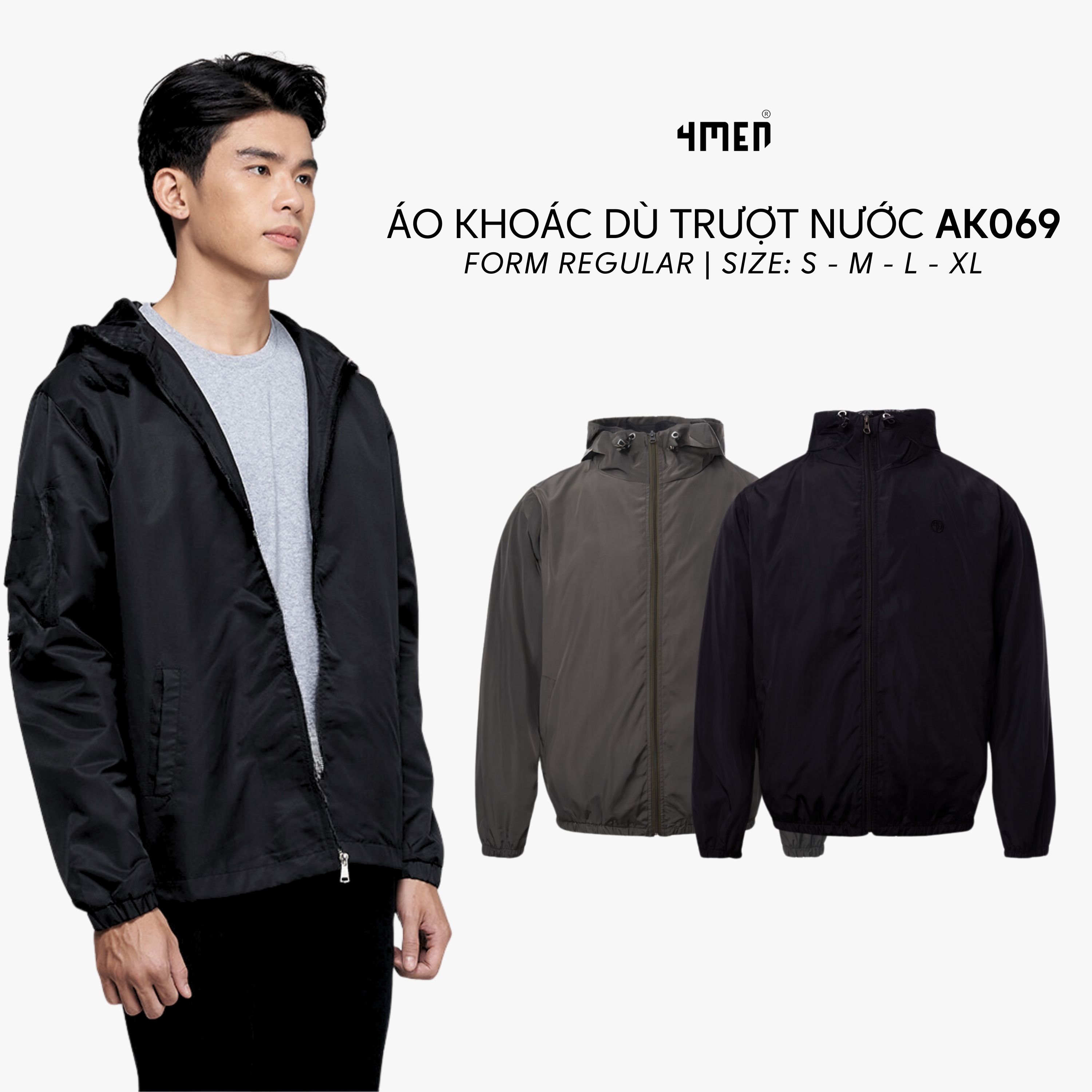 Mô tả Áo khoác dù (gió) nam có nón 4MEN AK069 vải đẹp cao cấp, may trơn 2 lớp dày vừa phải, chống thấm cản gió thoáng khí - 1