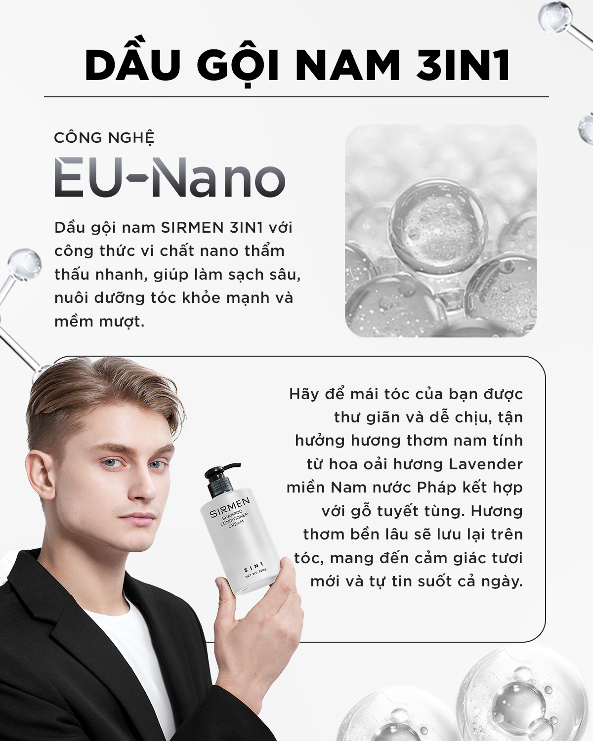 Mô tả Combo MONACO EUROPE gồm Sữa tắm gội nam 350g và Dầu gội nam 320g nguyên liệu châu Âu SIRMEN Europe Gentlemen cao cấp - 6