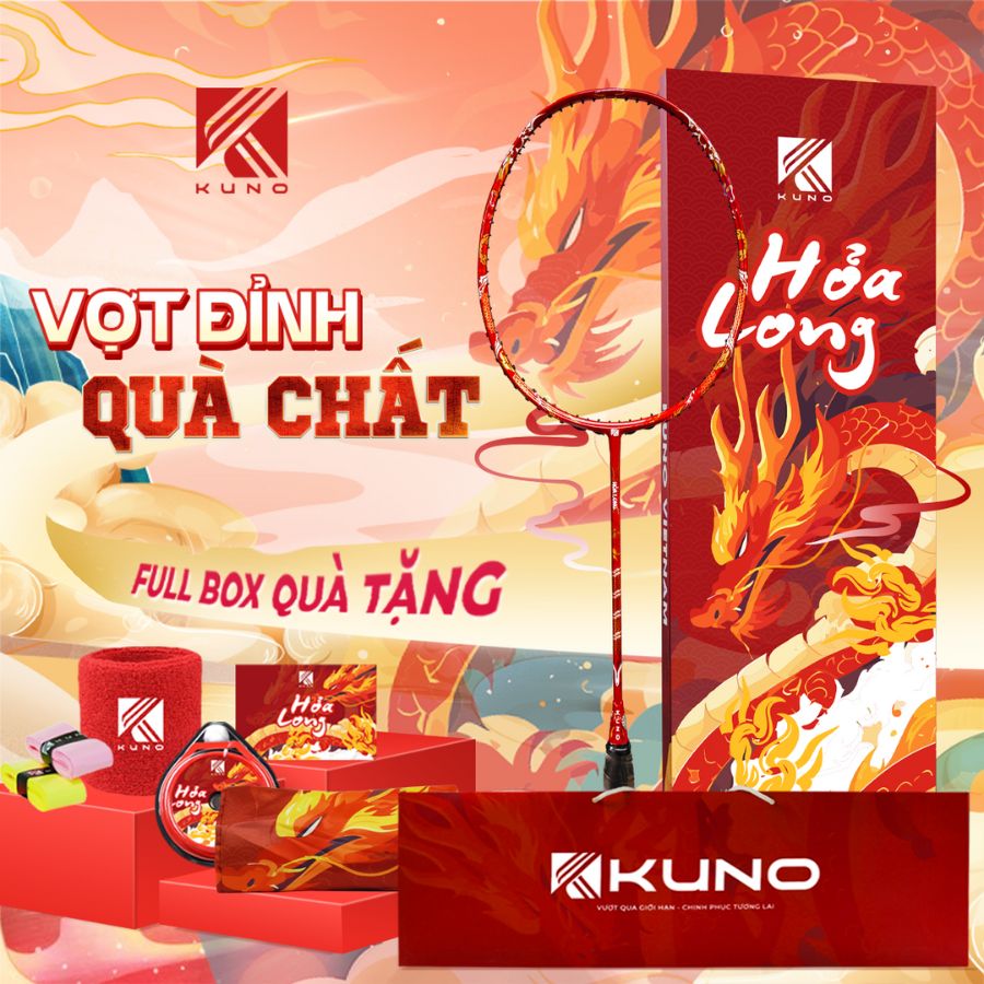 Mô tả Vợt cầu lông KUNO Hỏa Long Thiên Công, Hàng Chính Hãng,4U, Thân Cứng, CarbonT700 Cao Cấp - 1