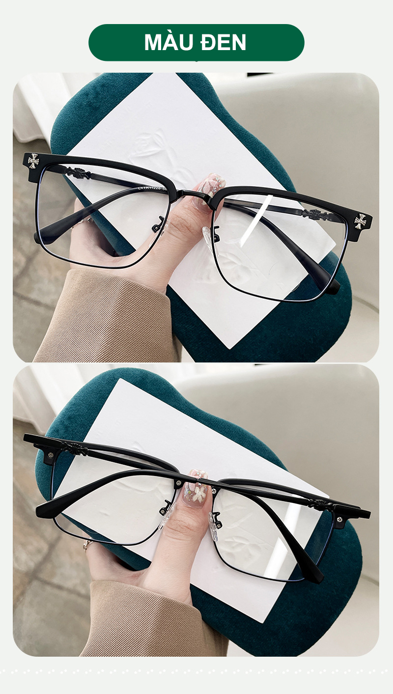 Mô tả Gọng kính cận nửa viền thời trang nam nữ ANDU dáng vuông chống tia UV chất liệu kim loại - 11228 - 8