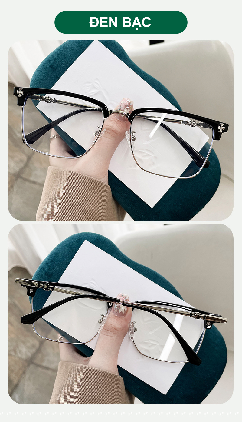 Mô tả Gọng kính cận nửa viền thời trang nam nữ ANDU dáng vuông chống tia UV chất liệu kim loại - 11228 - 11