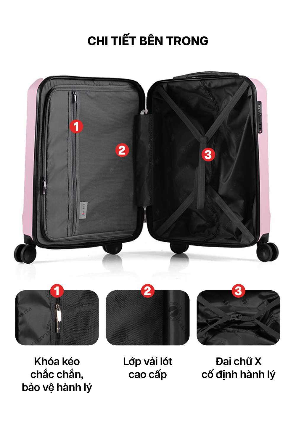 Mô tả Vali Kéo MIAvn Du Lịch Larita TANIA - Size S 20inch, Nhựa ABS Cứng Cáp Bền Bỉ, Khoá TSA, Bảo Hành Trọn Đời - 5