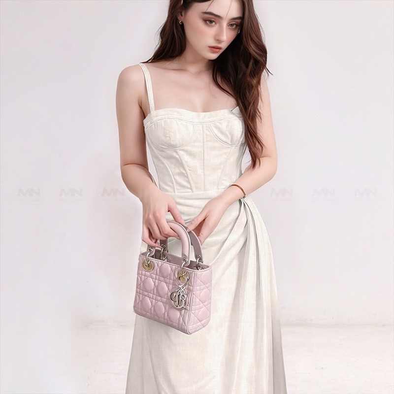 Mô tả Đầm dự tiệc thương hiệu Đầm Váy Mina thiết kế hai dây dáng xoè midi chất liệu Linen MN241 - 4