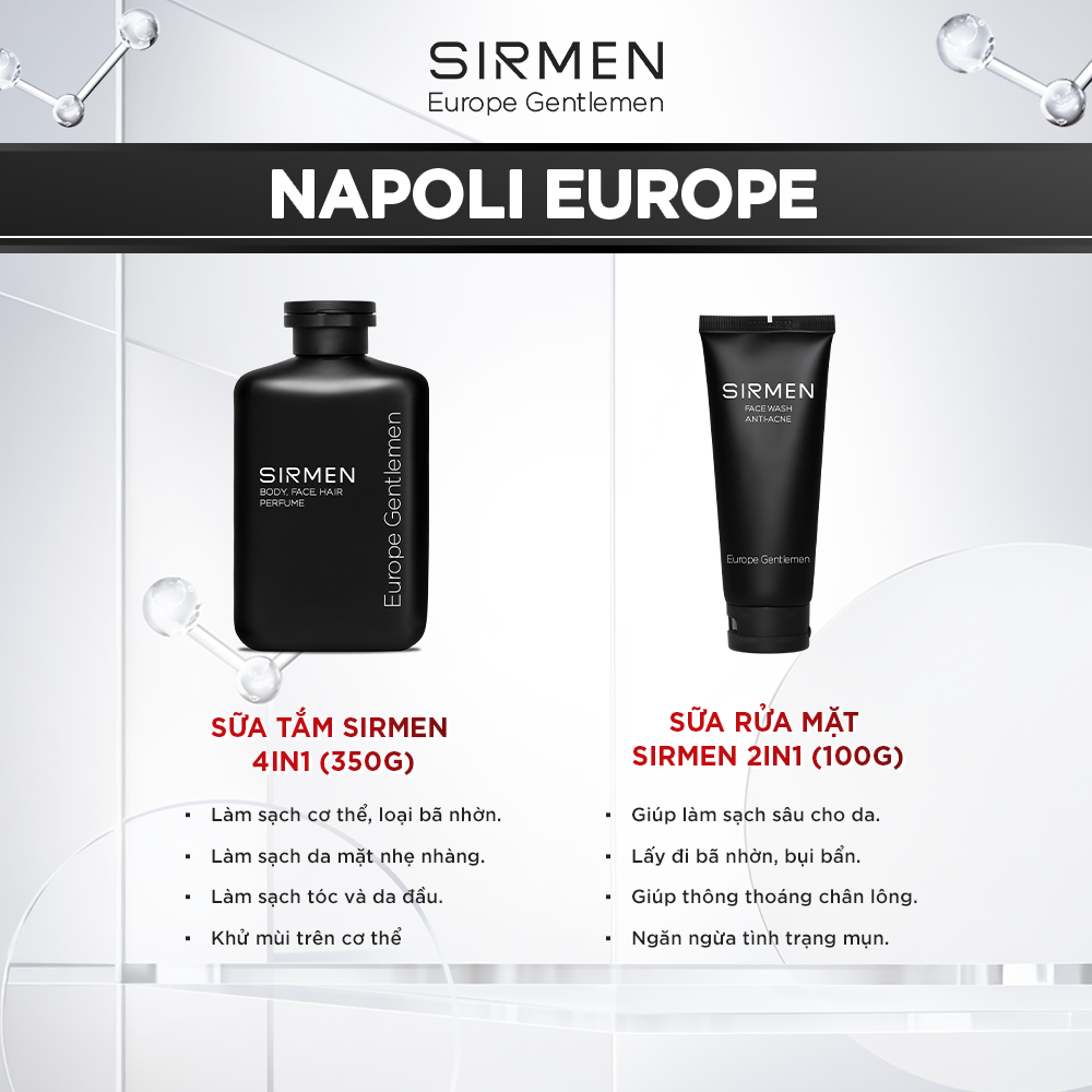 Mô tả Combo NAPOLI EUROPE Gồm Sữa tắm 350g & Sữa rửa mặt 100g hương nước hoa châu Âu SIRMEN Europe Gentlemen - 2