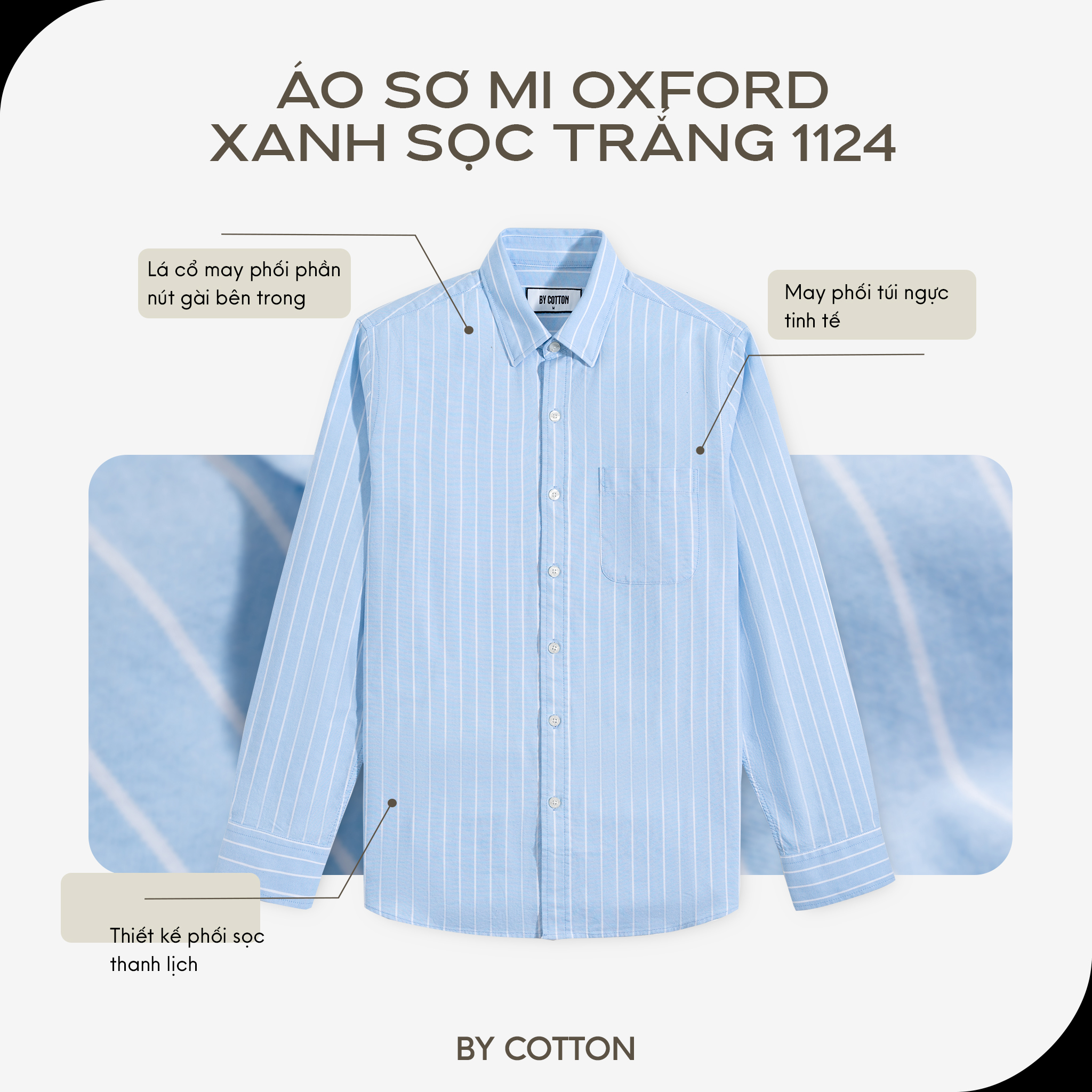 Mô tả Áo Sơ Mi Nam By Cotton Cao Cấp Dài Tay Oxford Phối Sọc Multi Color 1124 - 1