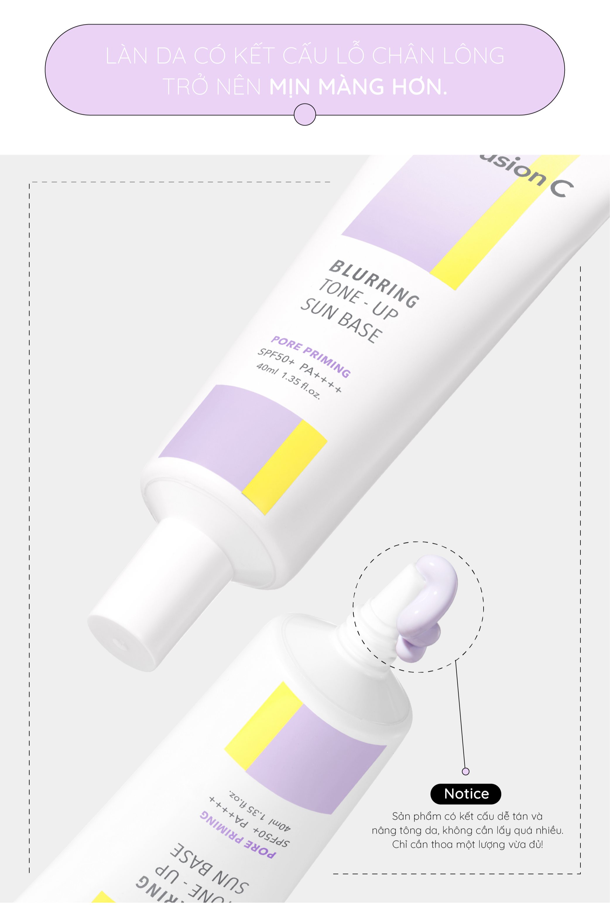 Mô tả Kem chống nắng nâng tone tím Cell Fusion C Blurring Tone-Up Sun Base SPF50+ PA++++ 40ml che khuyết điểm, mờ lỗ chân lông - 9