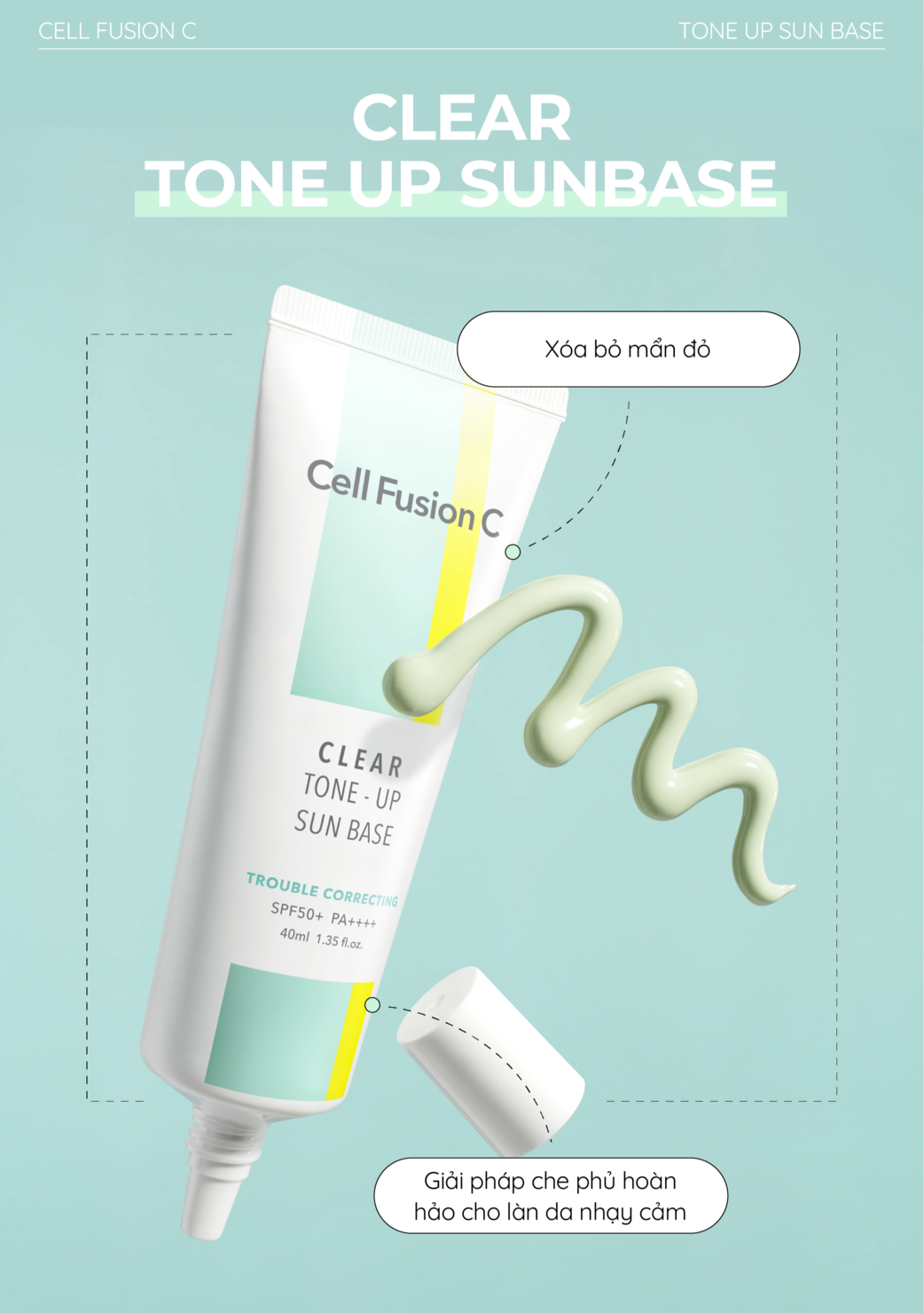 Mô tả Kem chống nắng nâng tone da dầu mụn Cell Fusion C Clear Tone-Up Sun Base SPF50+ PA++++ 40ml hiệu chỉnh da ửng đỏ - 3