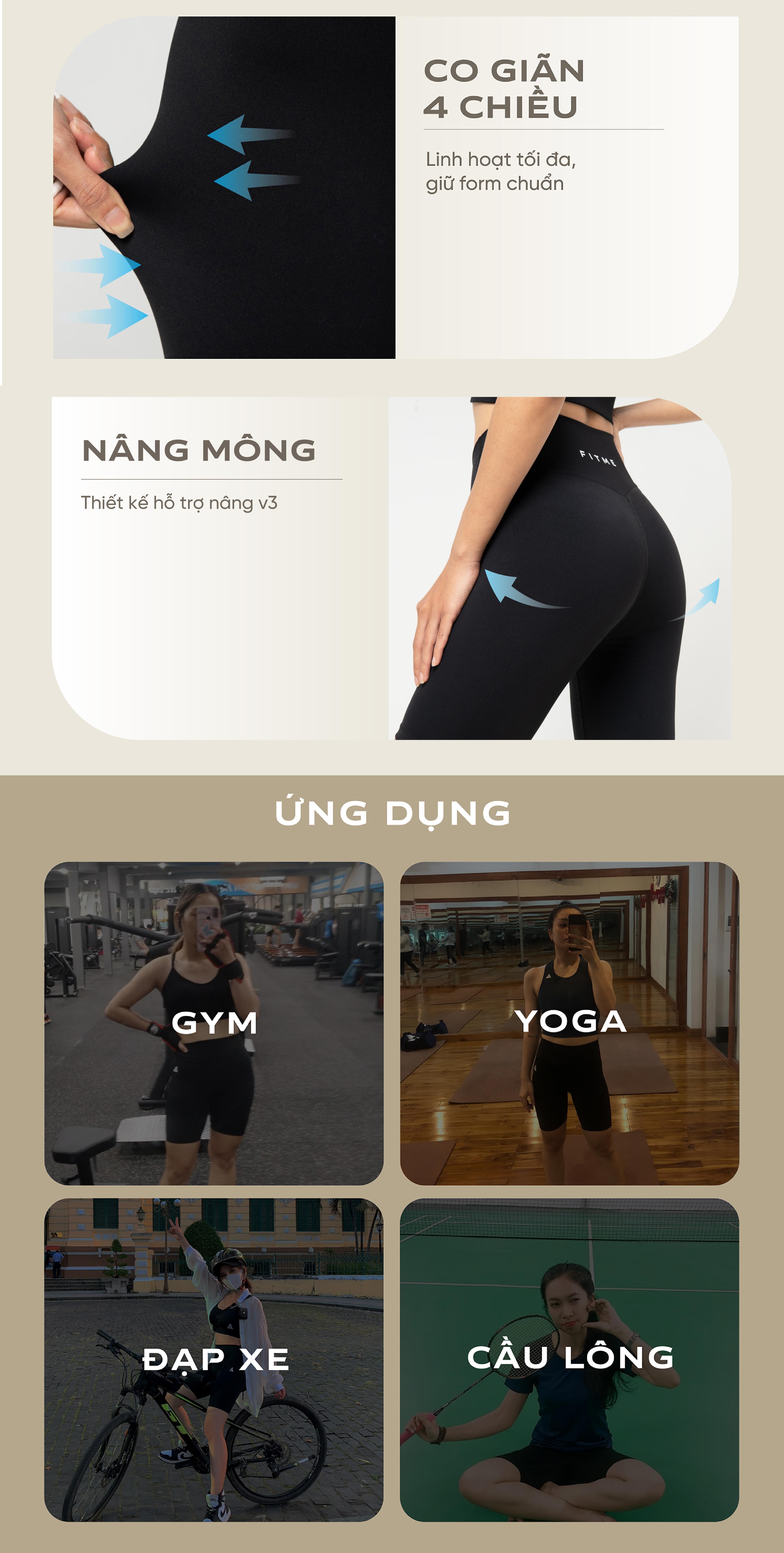 Mô tả Quần tập gym yoga lửng Fitme legging nữ vải thun biker 2 lớp cạp cao tôn dáng bigsize QLTG - 5