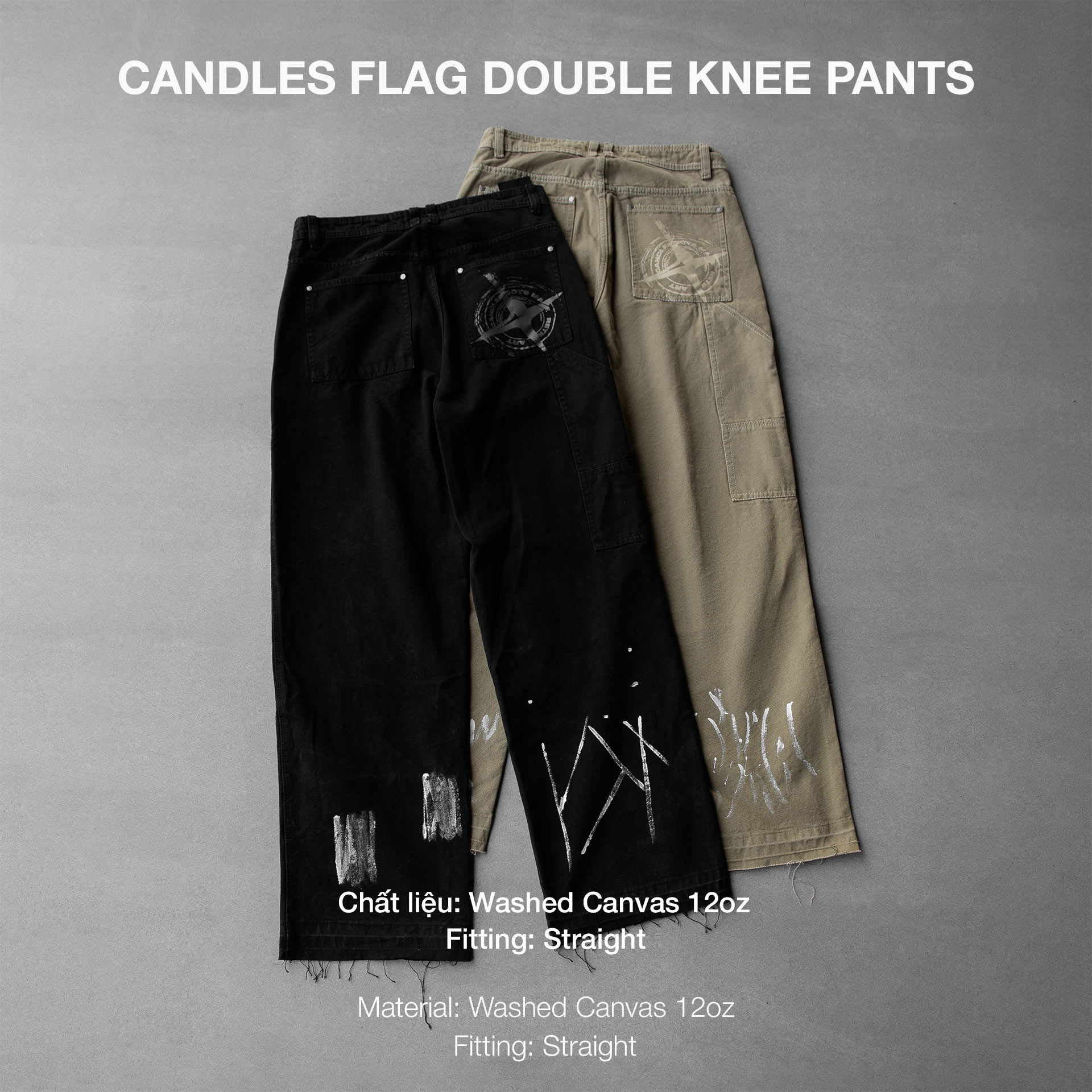 Mô tả Quần Canvas Candles Flag Double Knee Straight Unisex - 1