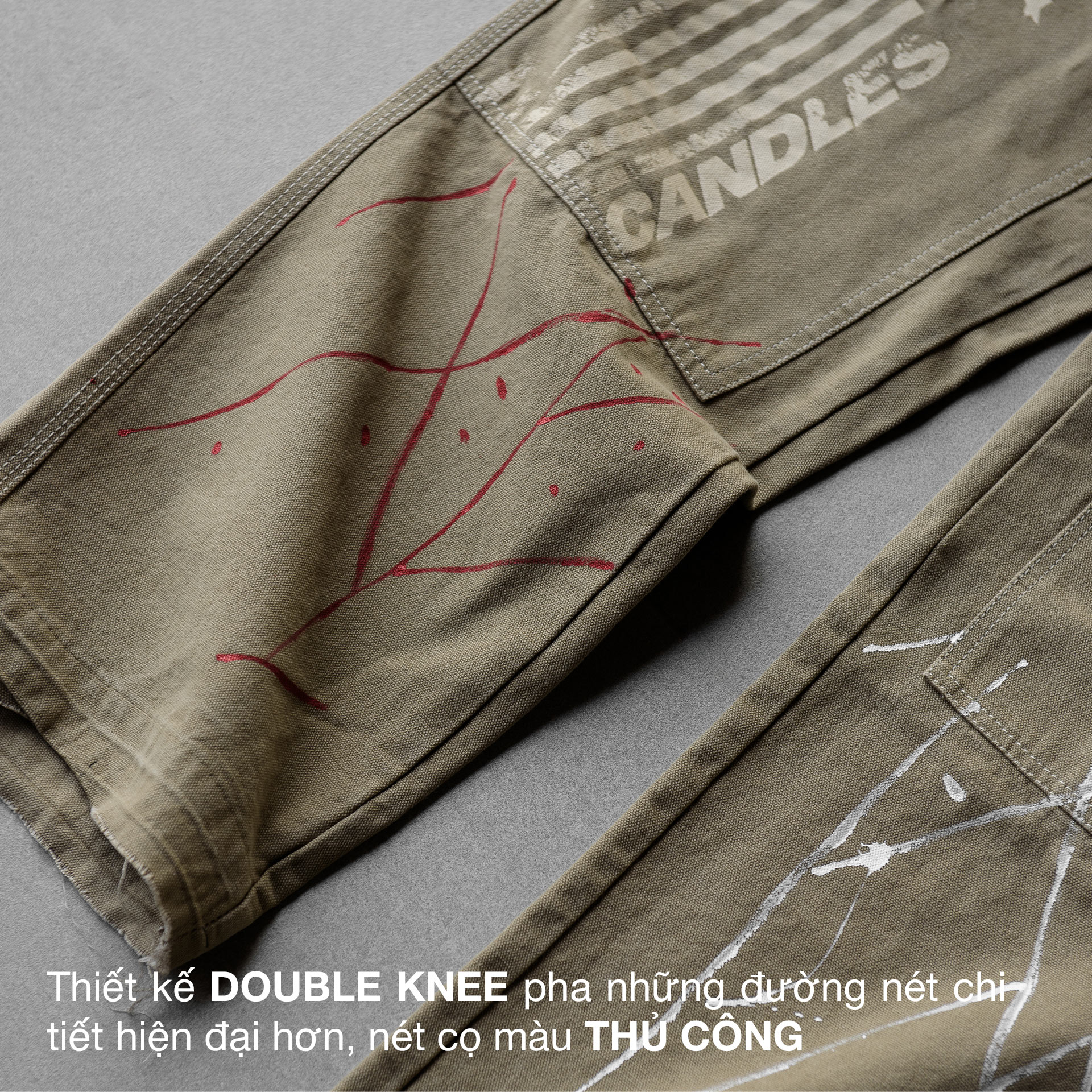 Mô tả Quần Canvas Candles Flag Double Knee Straight Unisex - 3
