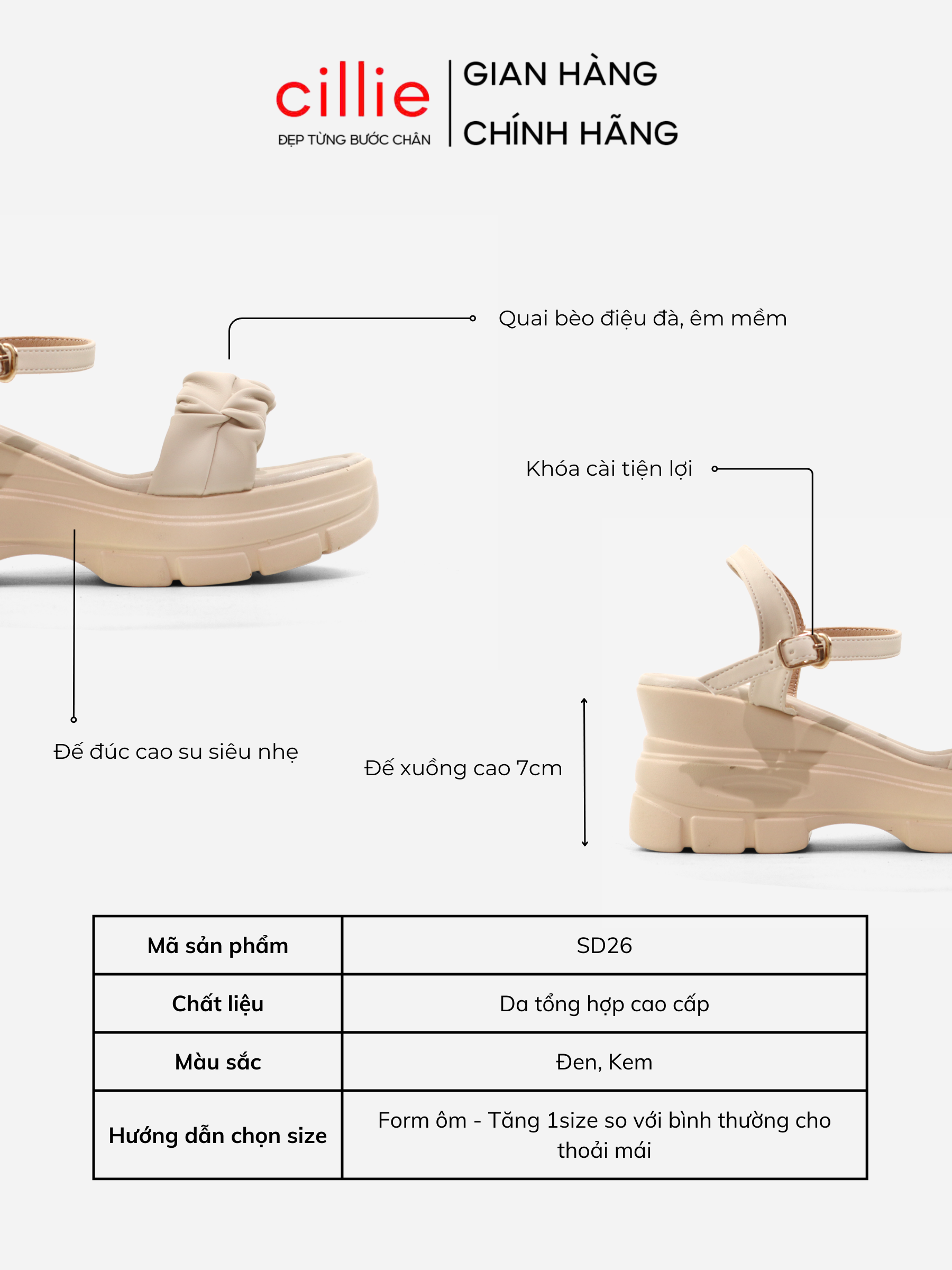Mô tả Giày Sandal Đế Xuồng Nữ Cillie Đế Bánh Mì Cao Dễ Mang Quai Nhún Êm Mềm Không Đau Chân SD26 - 1