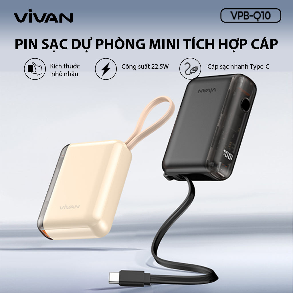 Mô tả Pin dự phòng mini VIVAN VPB-Q10 9600mAh tích hợp cáp - 1