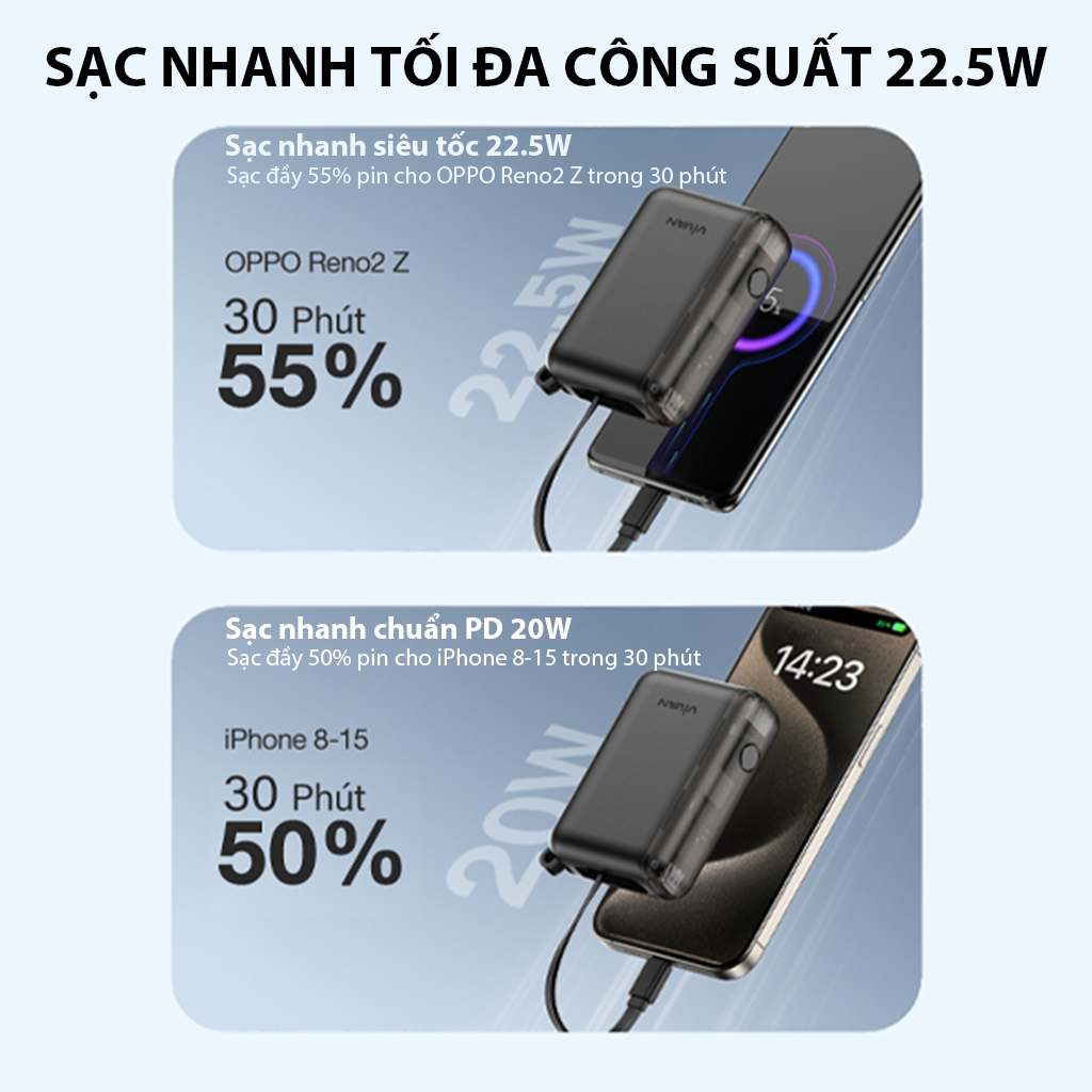 Mô tả Pin dự phòng mini VIVAN VPB-Q10 9600mAh tích hợp cáp - 3