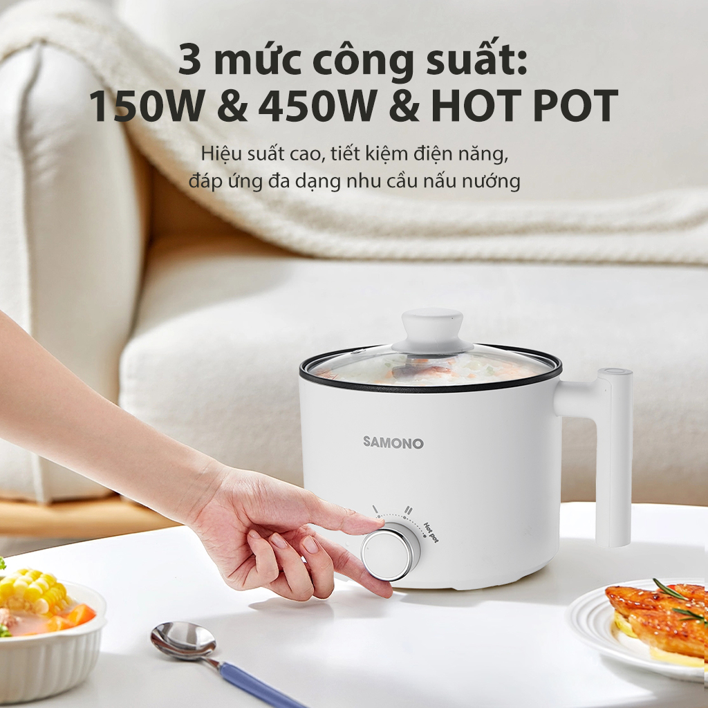 Mô tả Nồi điện đa năng Samono SW-DG04S lẩu điện 1.5L chống dính, 3 mức nhiệt 150W &450W & hotpot, kèm xửng hấp inox - 4