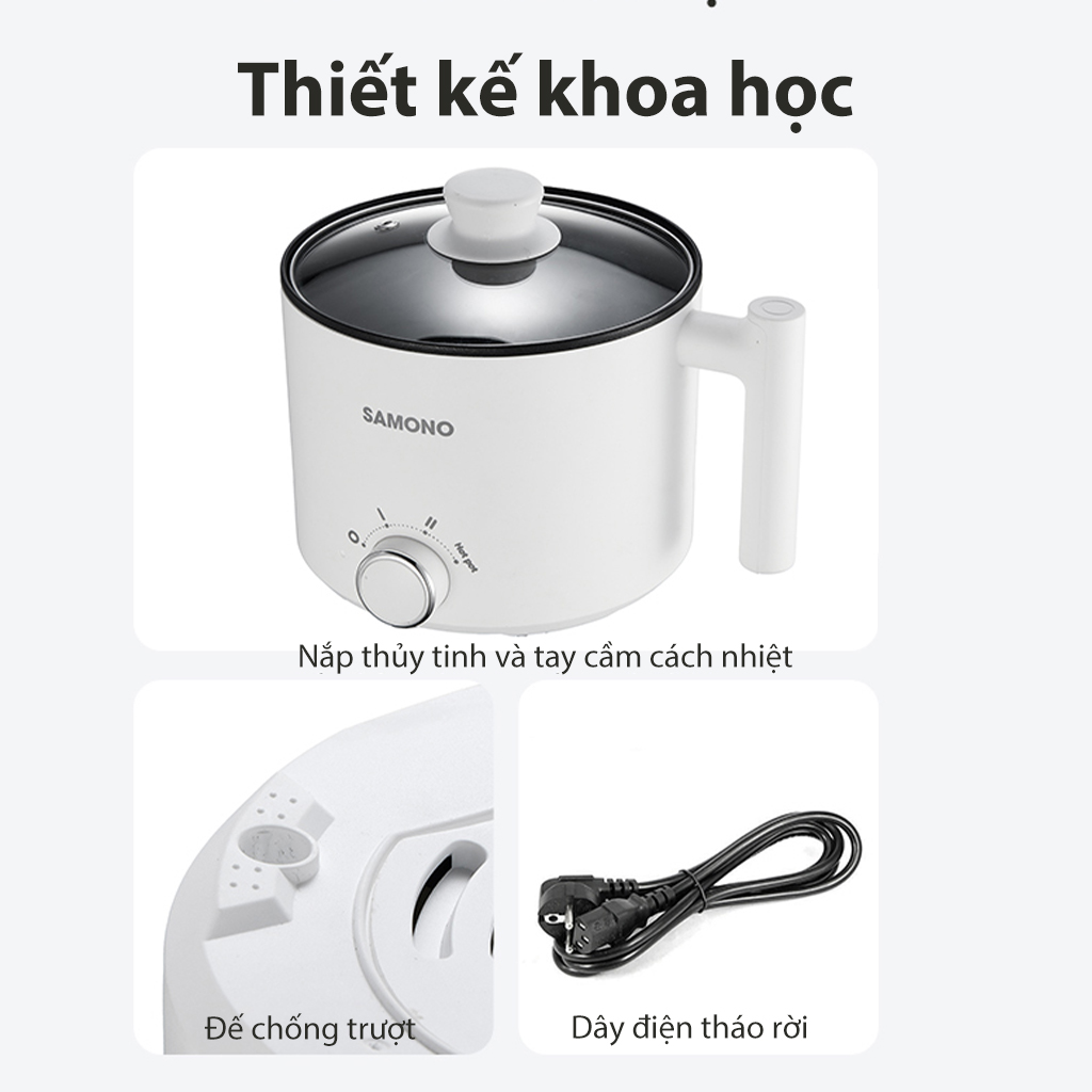 Mô tả Nồi điện đa năng Samono SW-DG04S lẩu điện 1.5L chống dính, 3 mức nhiệt 150W &450W & hotpot, kèm xửng hấp inox - 5