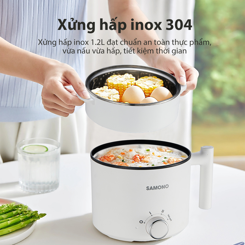 Mô tả Nồi điện đa năng Samono SW-DG04S lẩu điện 1.5L chống dính, 3 mức nhiệt 150W &450W & hotpot, kèm xửng hấp inox - 6