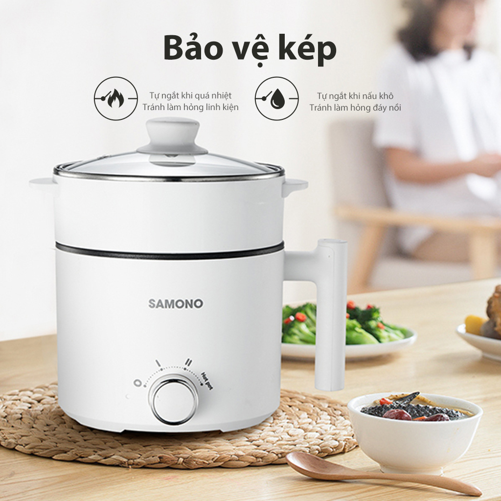Mô tả Nồi điện đa năng Samono SW-DG04S lẩu điện 1.5L chống dính, 3 mức nhiệt 150W &450W & hotpot, kèm xửng hấp inox - 7