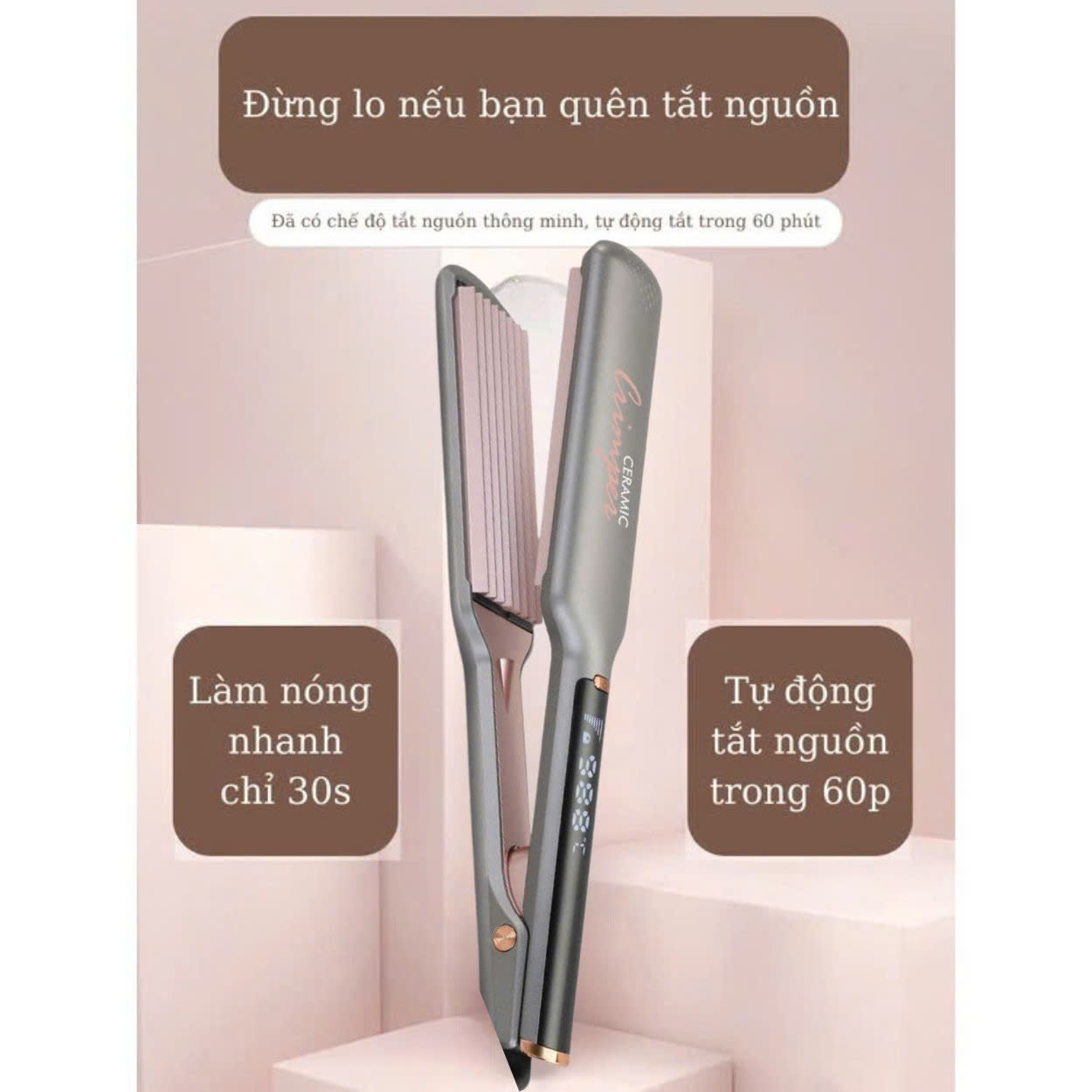 Mô tả Máy uốn dập xù chân tóc ENZO 3216-dập xù-bấm xù-duỗi ép là thẳng-bản to-tạo kiểu chuyên nghiệp-13 mức nhiệt - 3