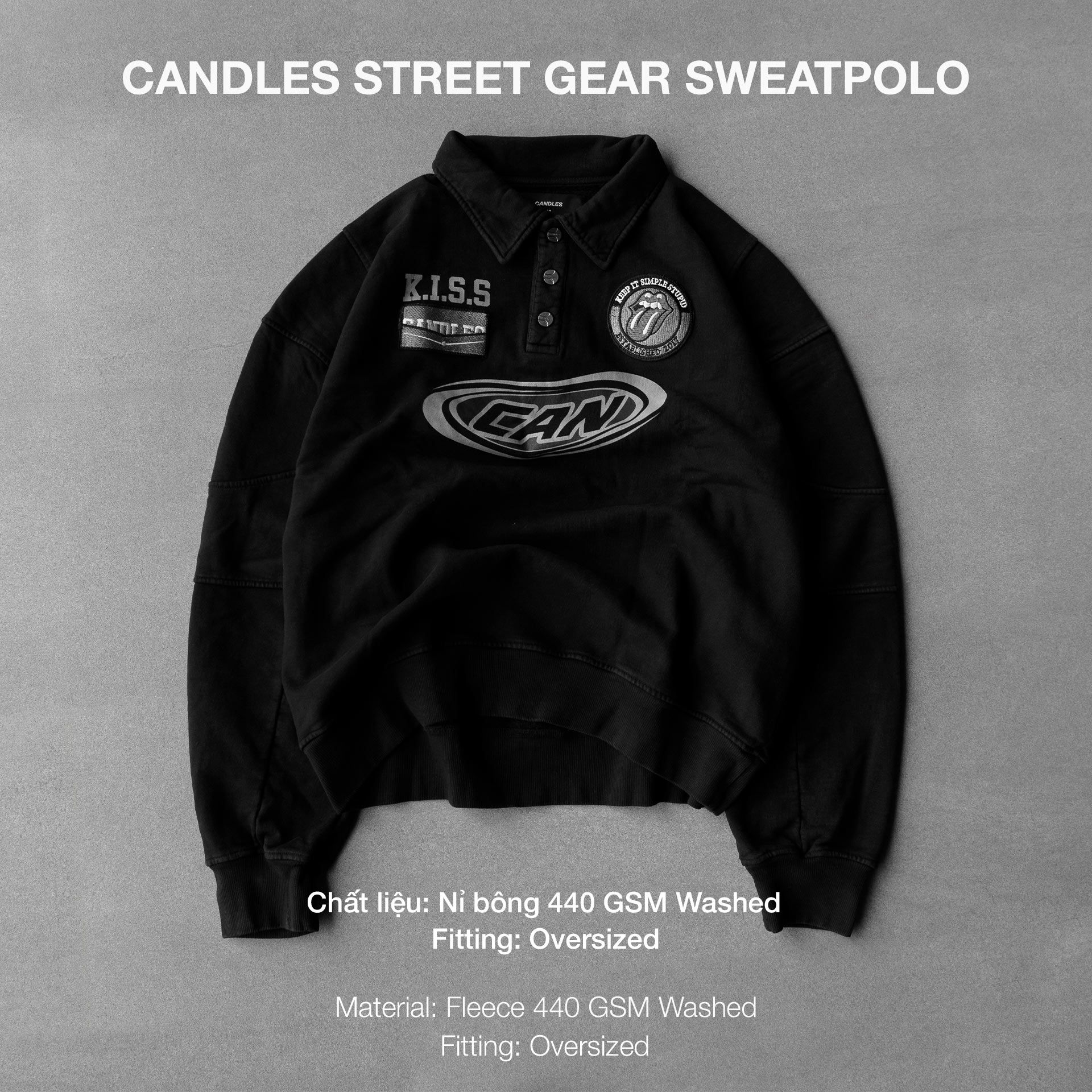 Mô tả Áo Sweater Candles Street Gear Polo Oversized Fit Unisex - 1