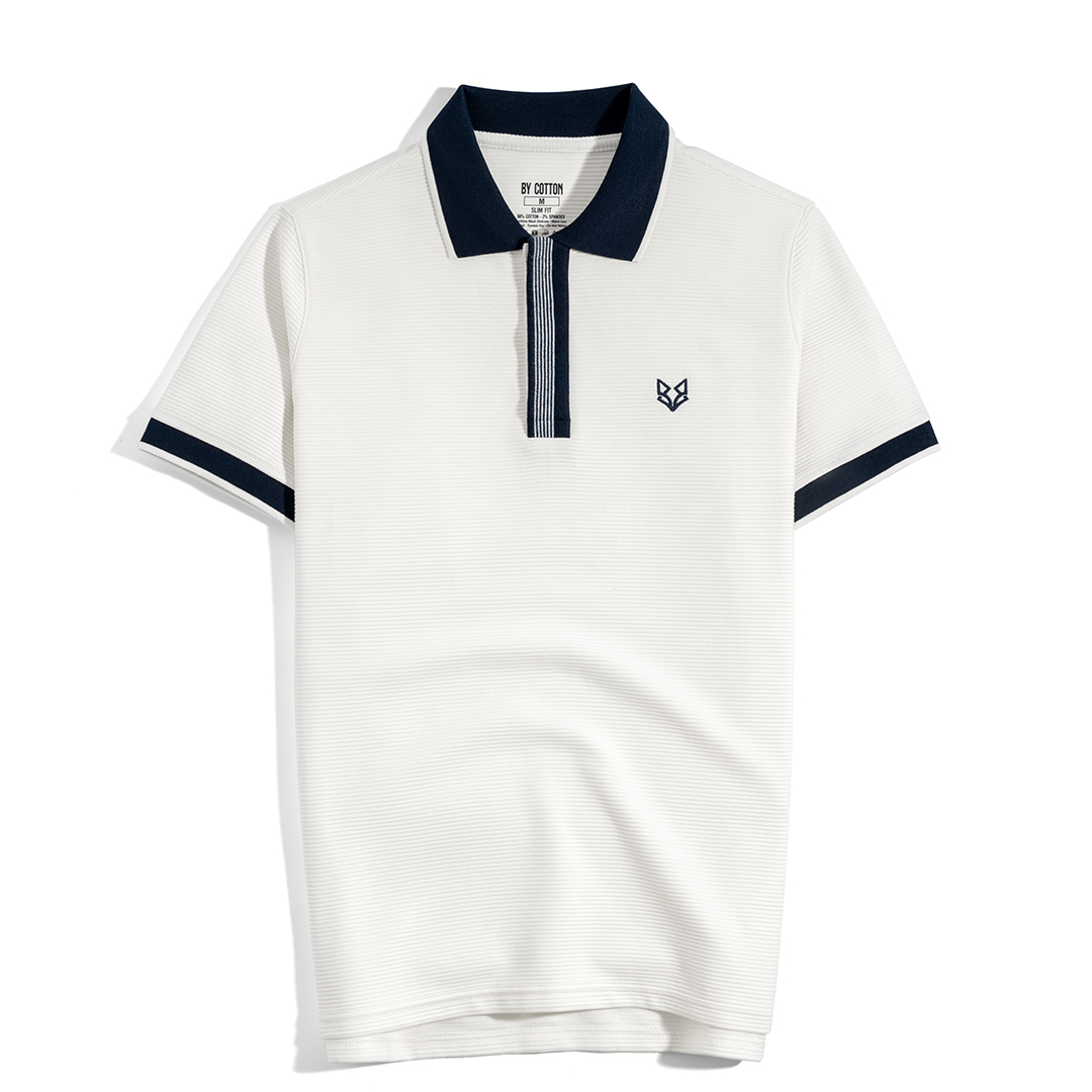 Mô tả Áo Thun Polo Nam Cao Cấp Gân Kem Thêu Fox Phối Bo By Cotton - 1